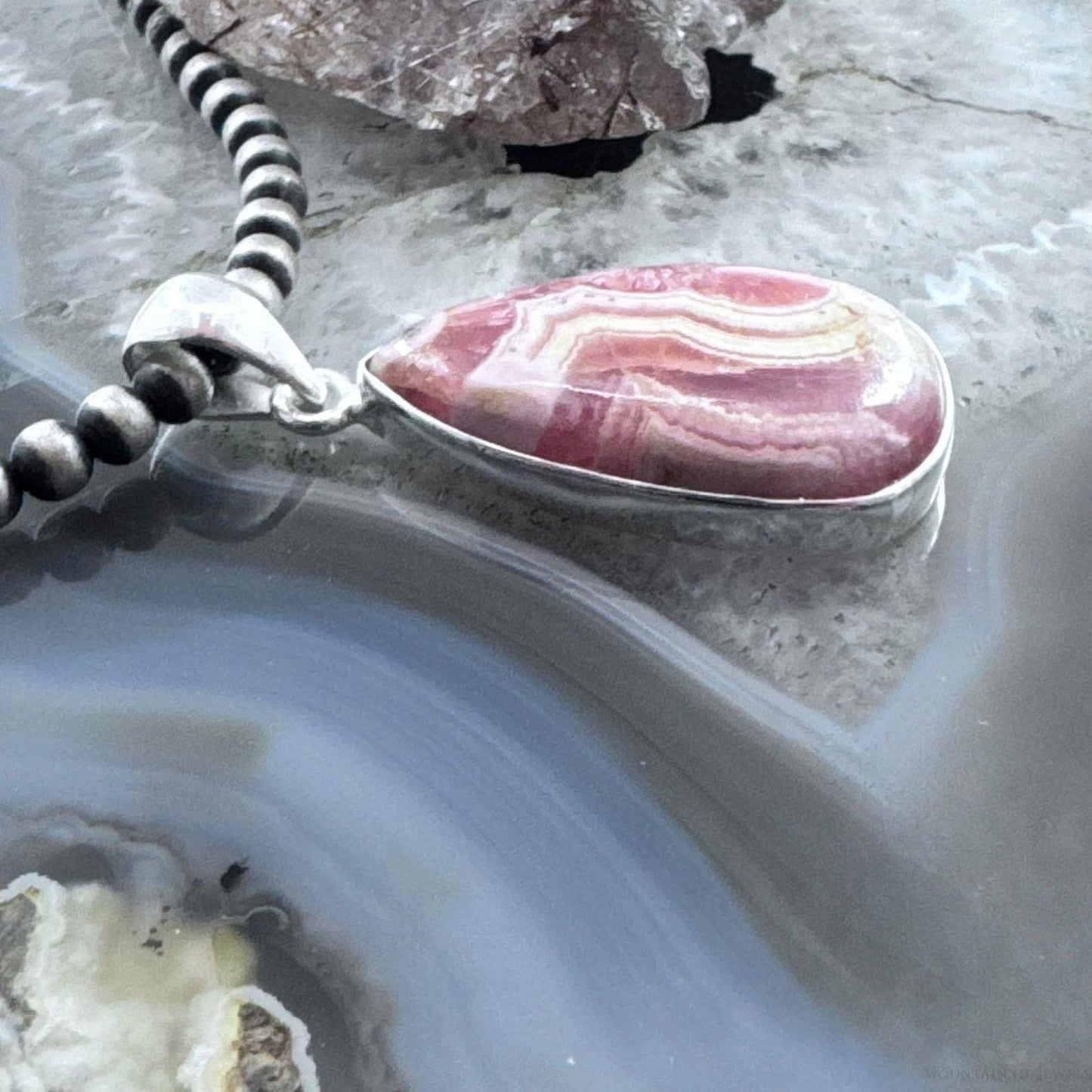 Sterling Silver Southwestern Style Teardrop Rhodochrosite Pendant For Women