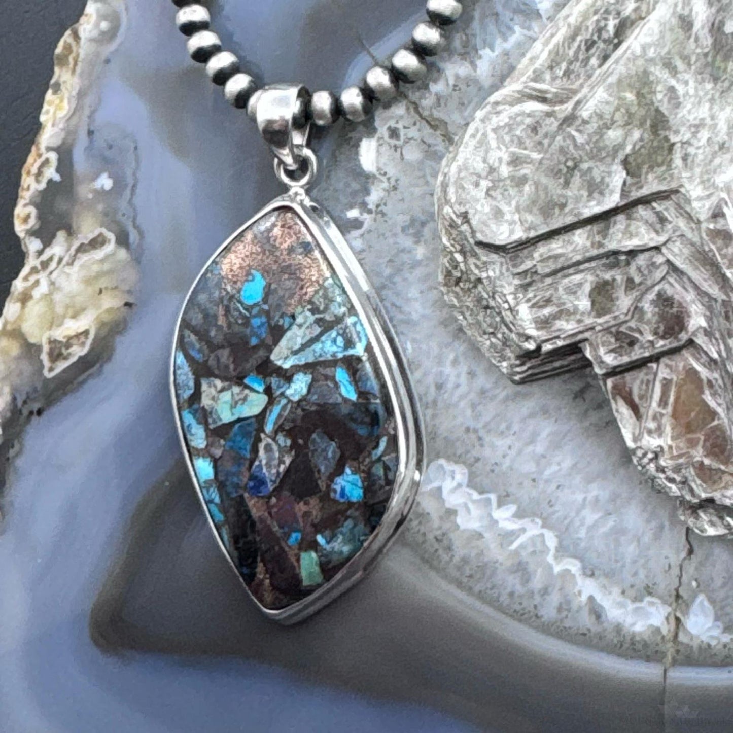 Sterling Silver Southwestern Style Large Cooper Turquoise Pendant For Women