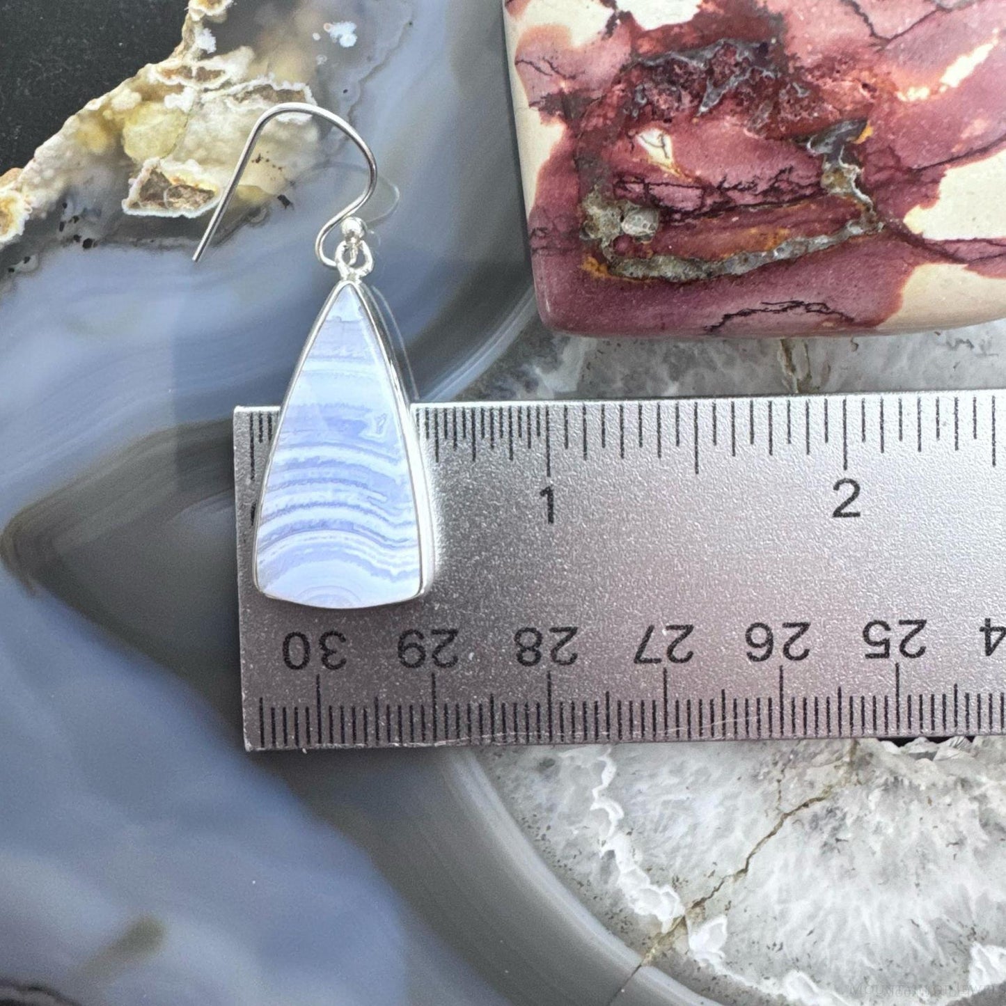 Sterling Silver Southwestern Style Triangle Blue Lace Agate Dangle Earrings For Women