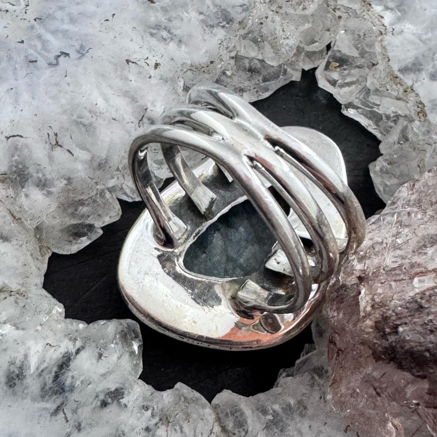 Sterling Silver Southwestern Style Teardrop Serpentine Ring Size 7.5 For Women