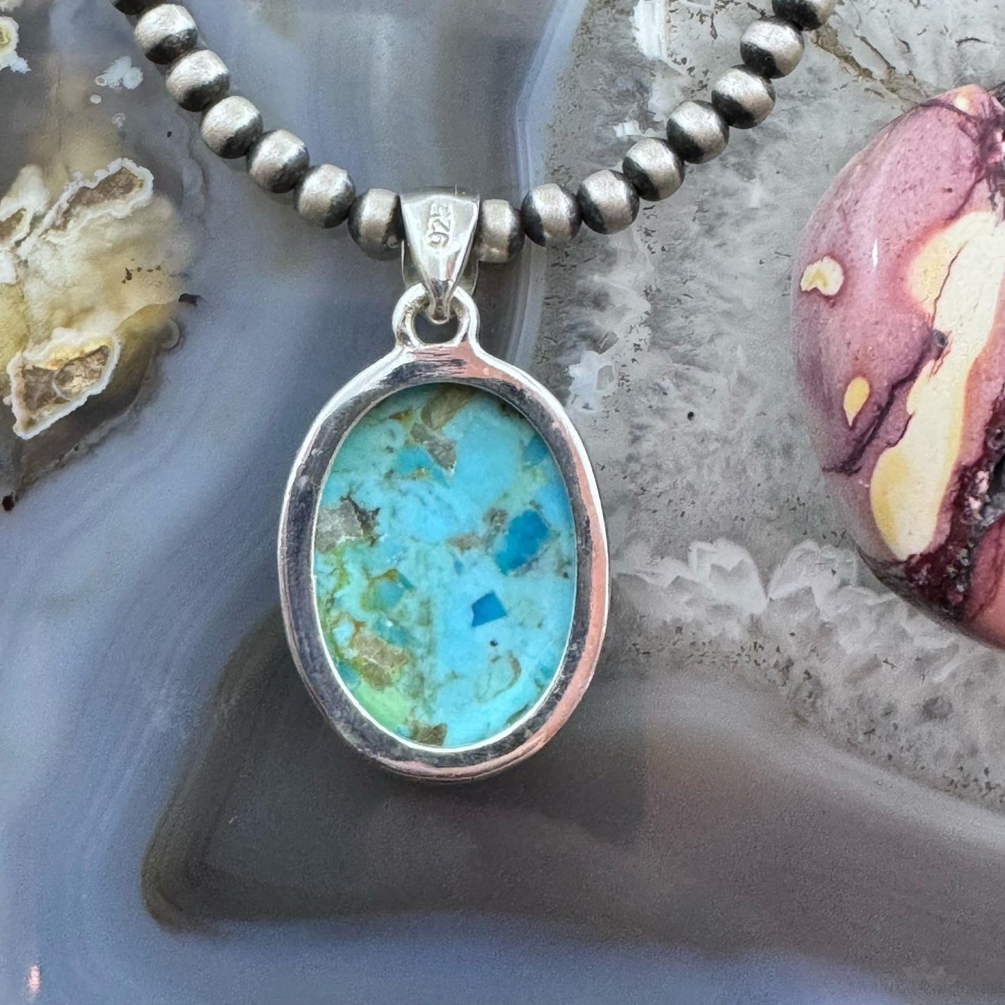 Sterling Silver Southwestern Style Large Oval Apatite Pendant For Women