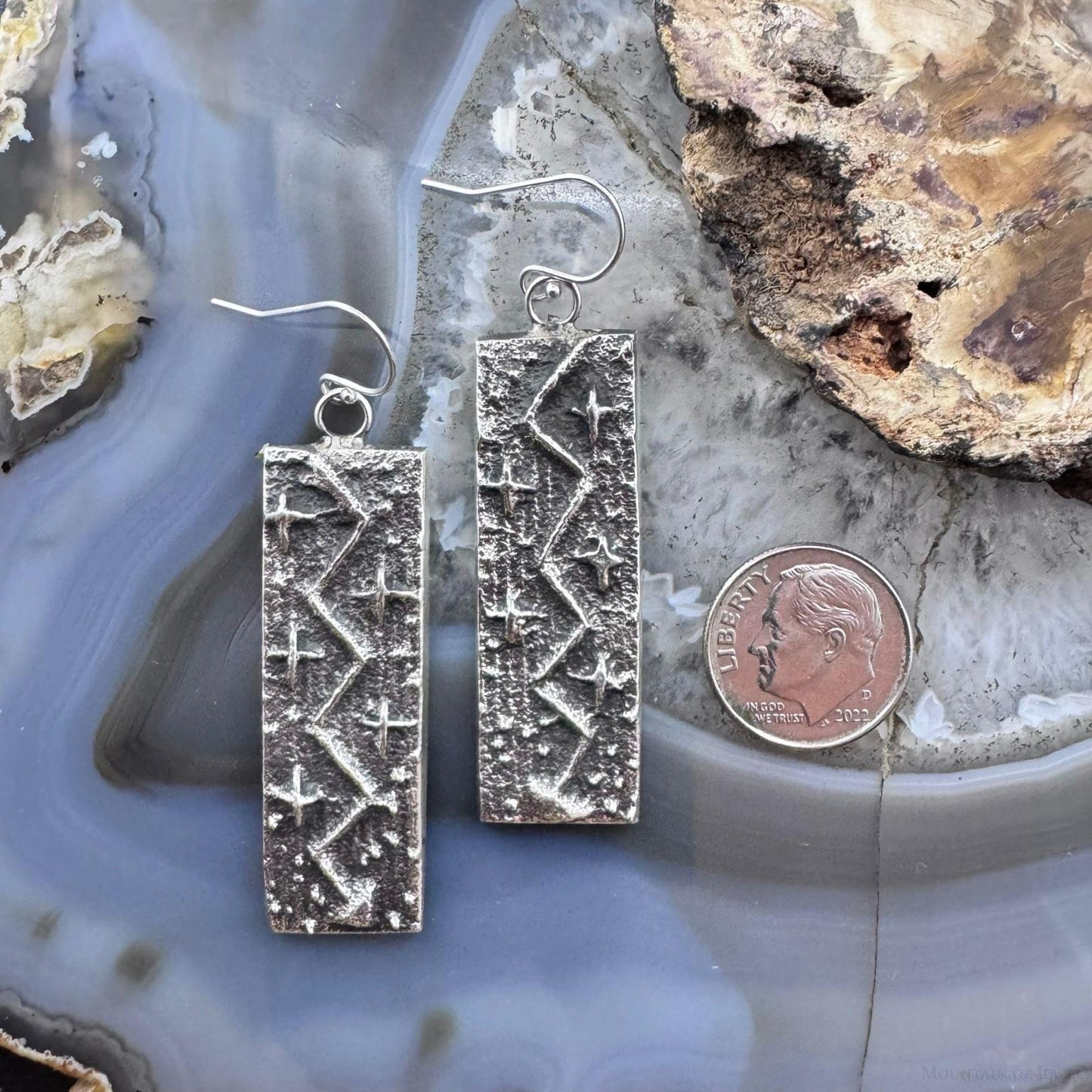 Cheyenne Custer Sterling Silver Tufa Cast Rectangle Dangle Earrings For Women