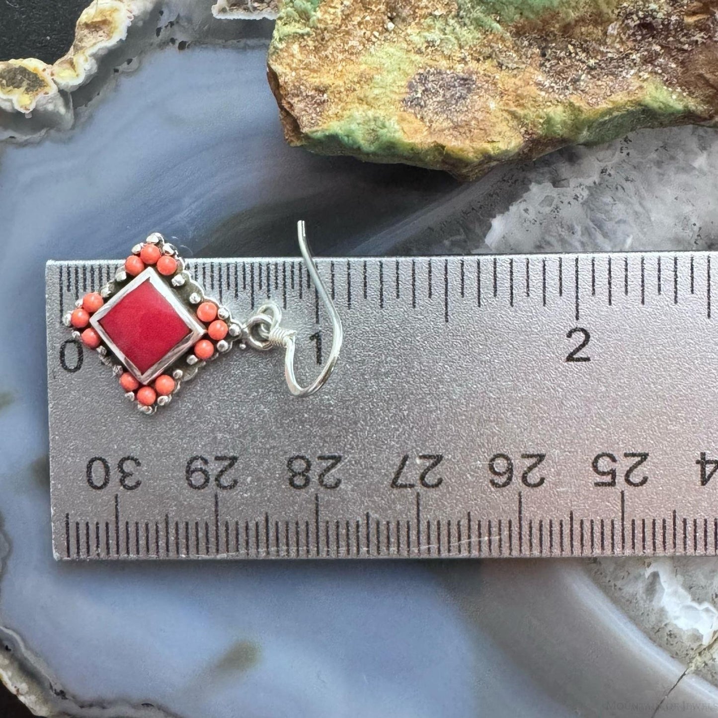 Sterling Silver Southwestern Style Red Gemstone Tiny Dangle Earrings For Women