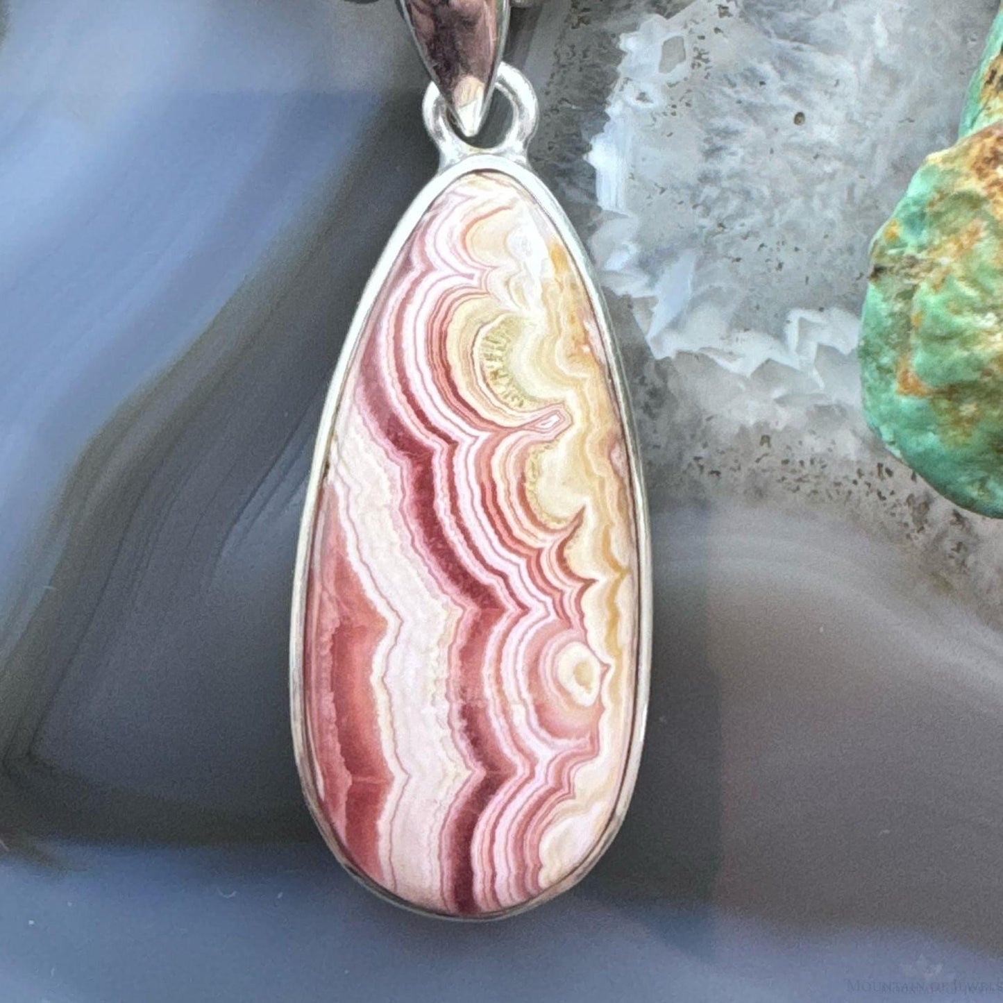 Sterling Silver Southwestern Style Teardrop Rhodochrosite Pendant For Women #1