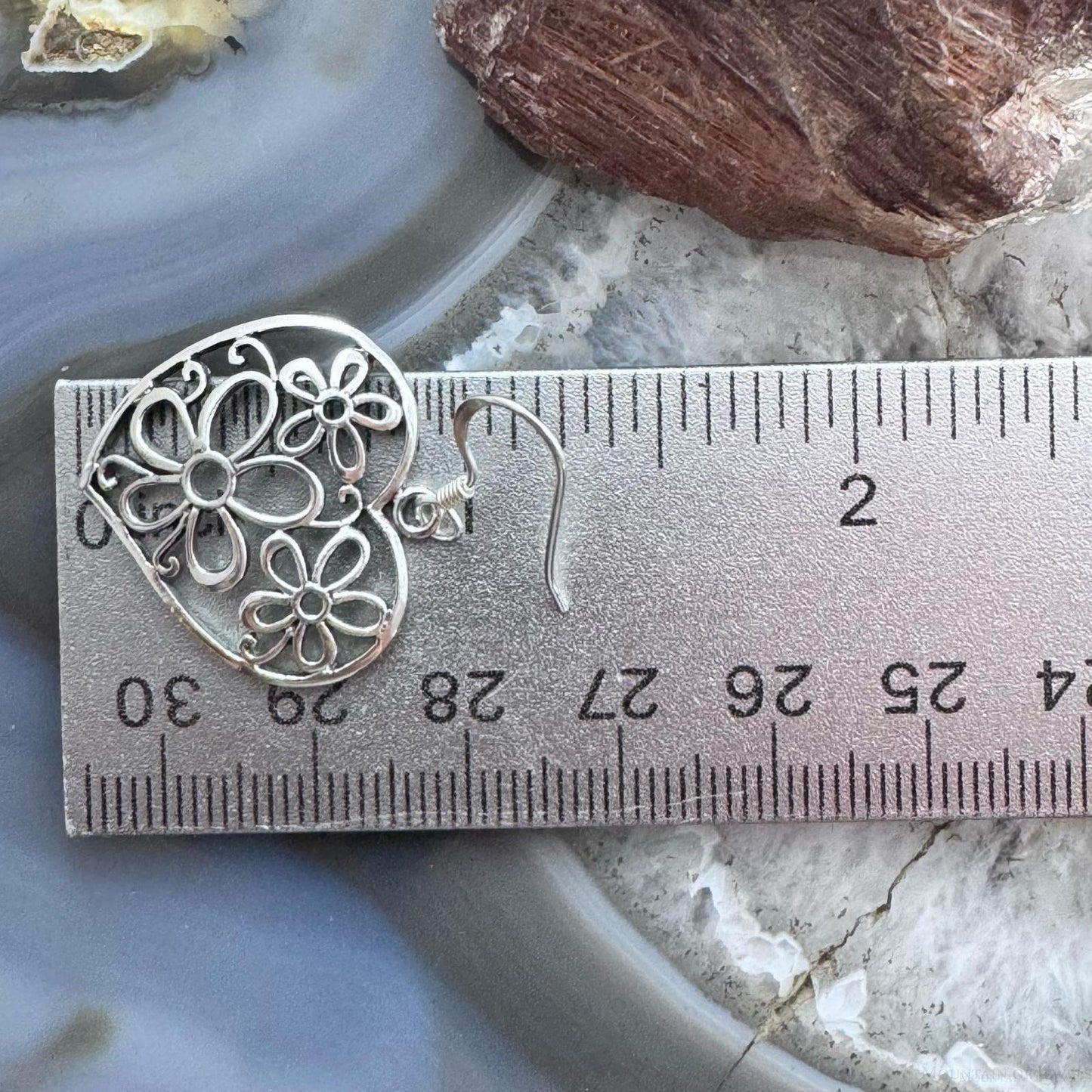 Sterling Silver Heart Flower Dangle Earrings For Women
