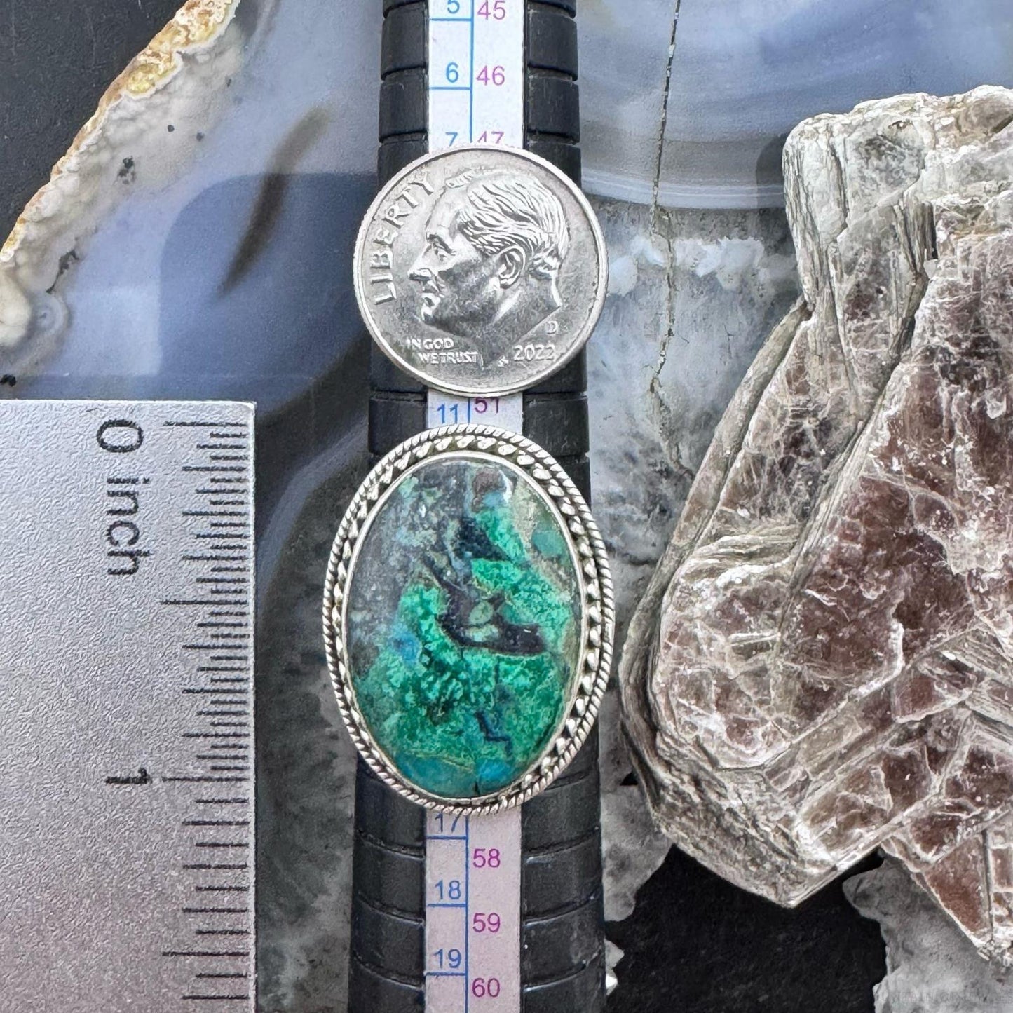 Sterling Silver Southwestern Style Oval Azurite Decorated Ring Size 7 For Women