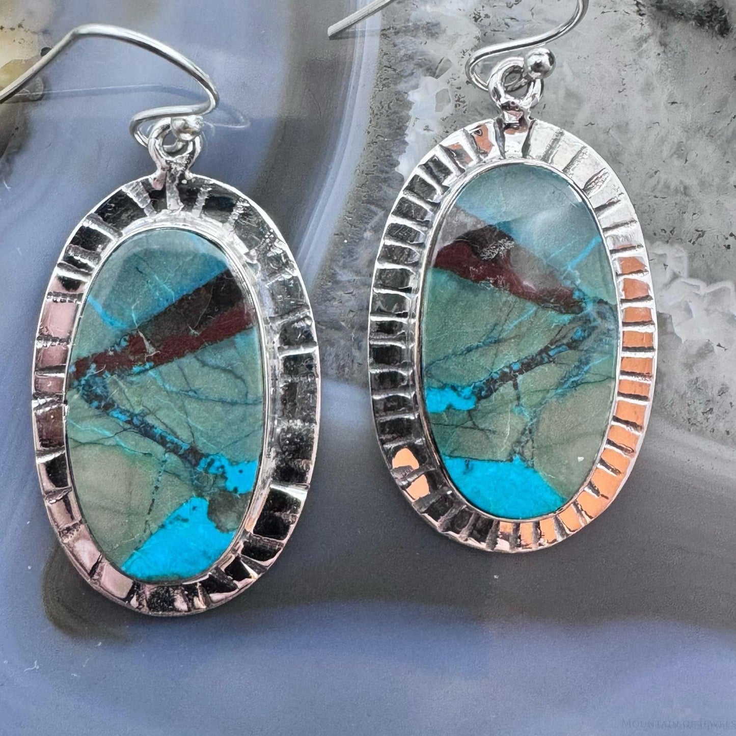 Sterling Silver Southwestern Style Oval Sea Sediment Jasper Dangle Earrings For Women