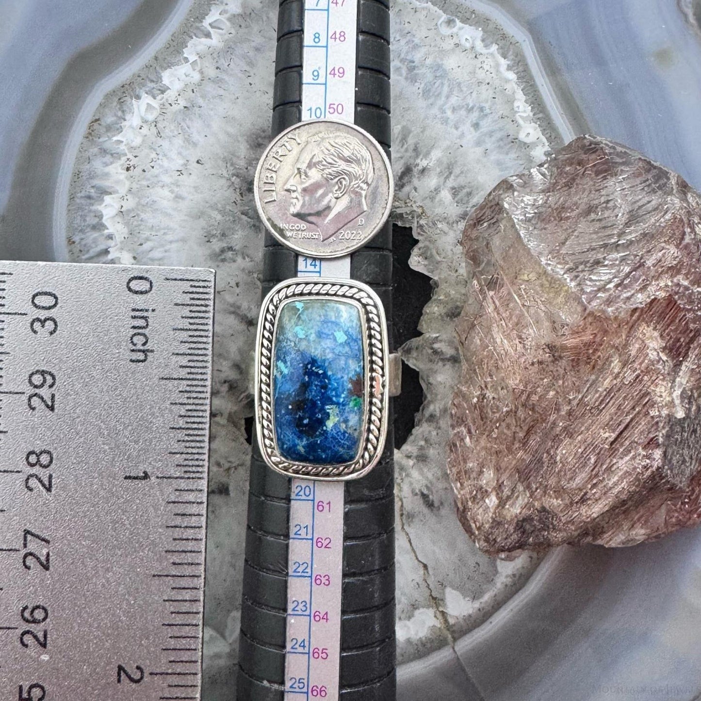 Sterling Silver Southwestern Style Rectangle Neon Apatite Decorated Ring Size 8 For Women