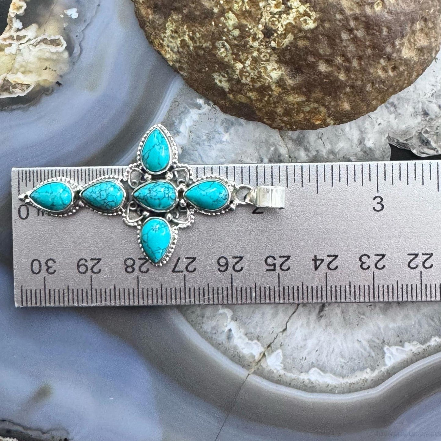 Sterling Silver Southwestern Style Blue Howlite Cross Pendant For Women