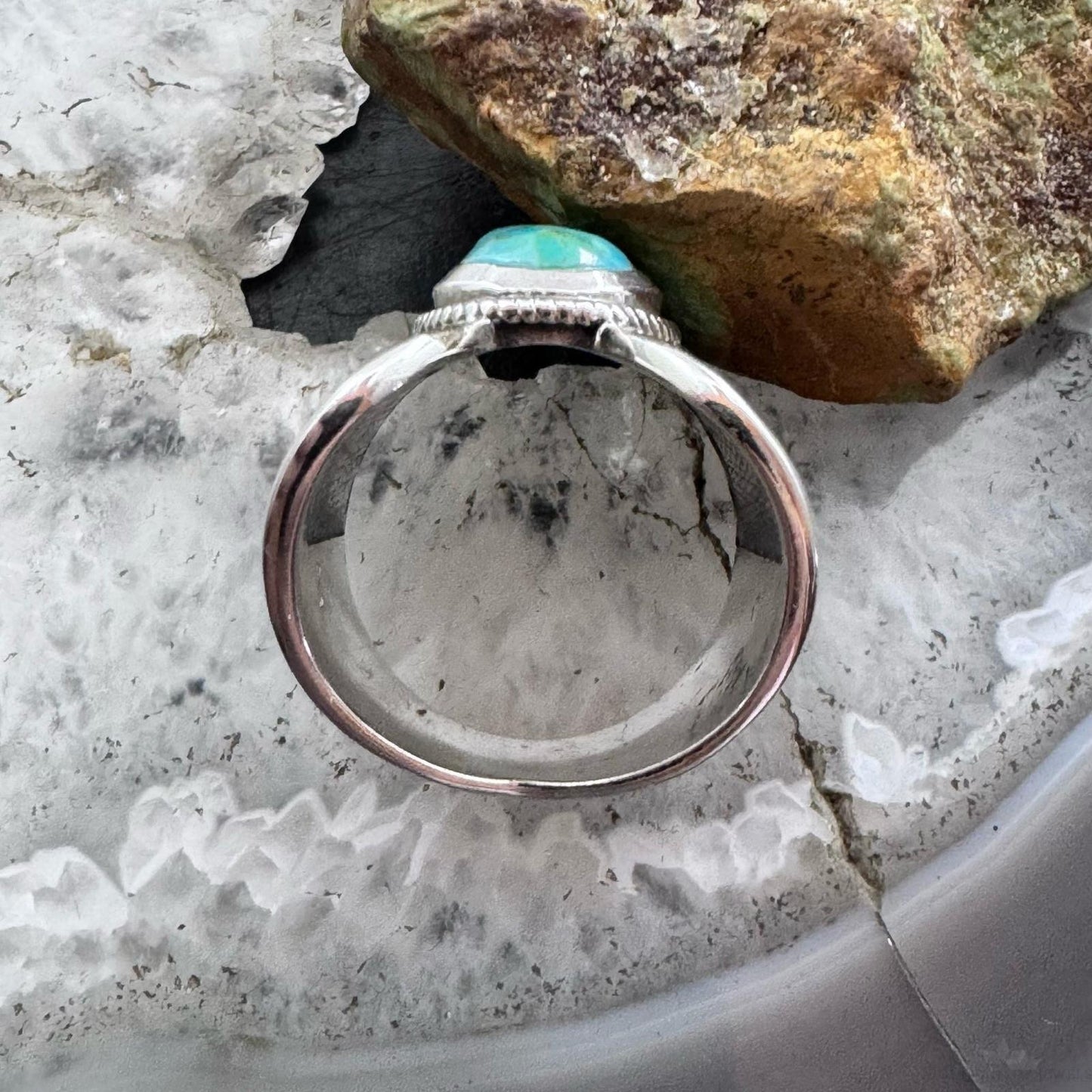 Sterling Silver Southwestern Style Oval Turquoise Decorated Ring For Women