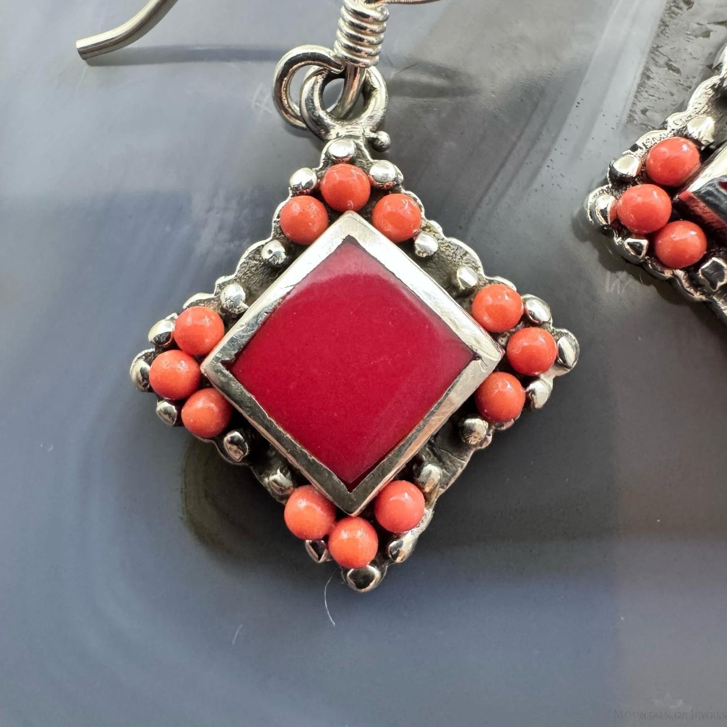 Sterling Silver Southwestern Style Red Gemstone Tiny Dangle Earrings For Women