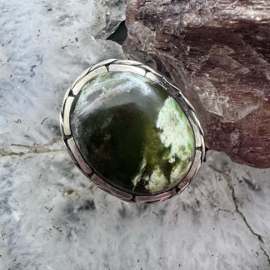Sterling Silver Southwestern Style Oval Chrome Chalcedony Ring Size 7 For Women