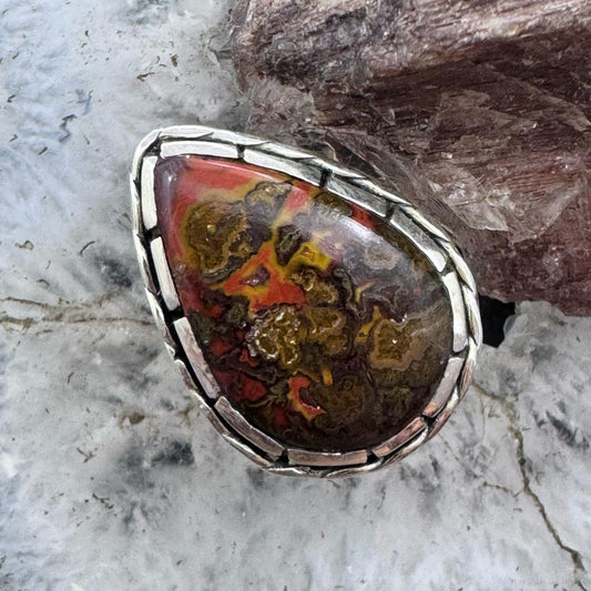 Sterling Southwestern Style Teardrop Moroccan Seam Agate Ring Size 6.5 For Women