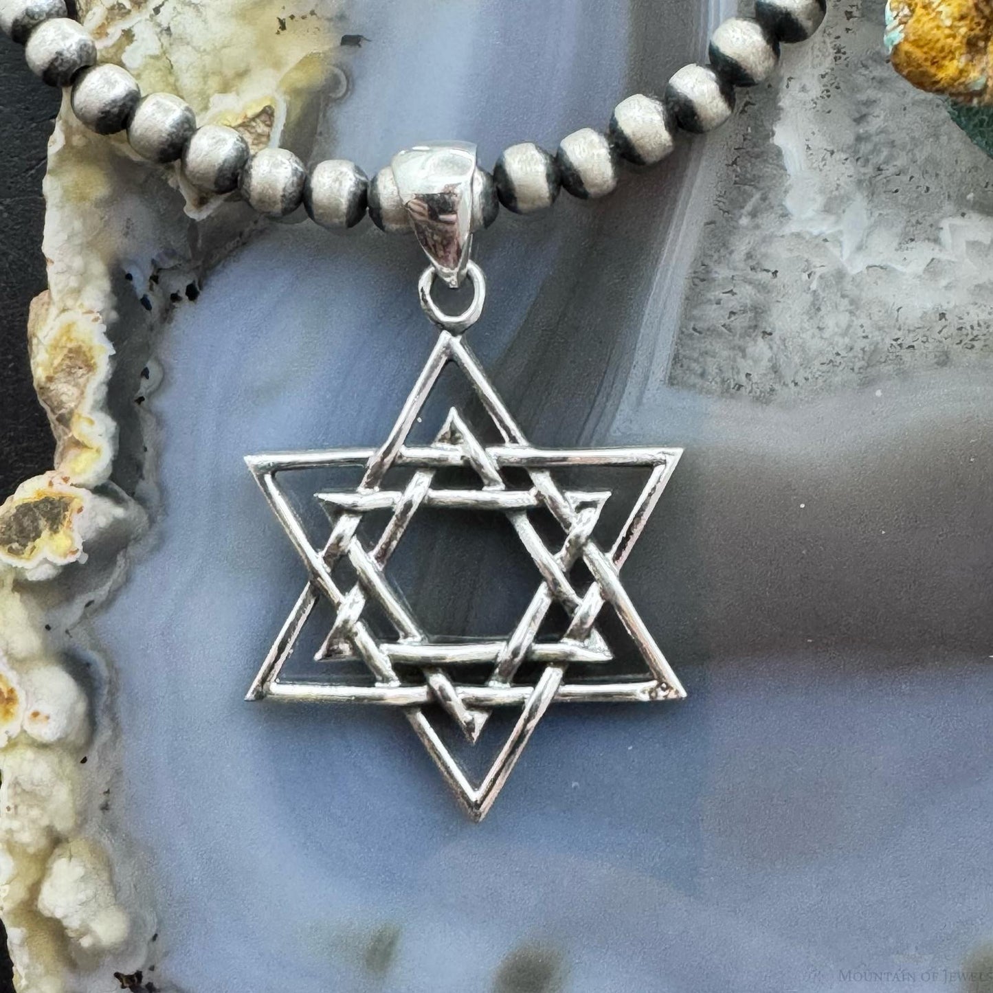 Sterling Silver Decorated Star of David Unisex Religious Pendant