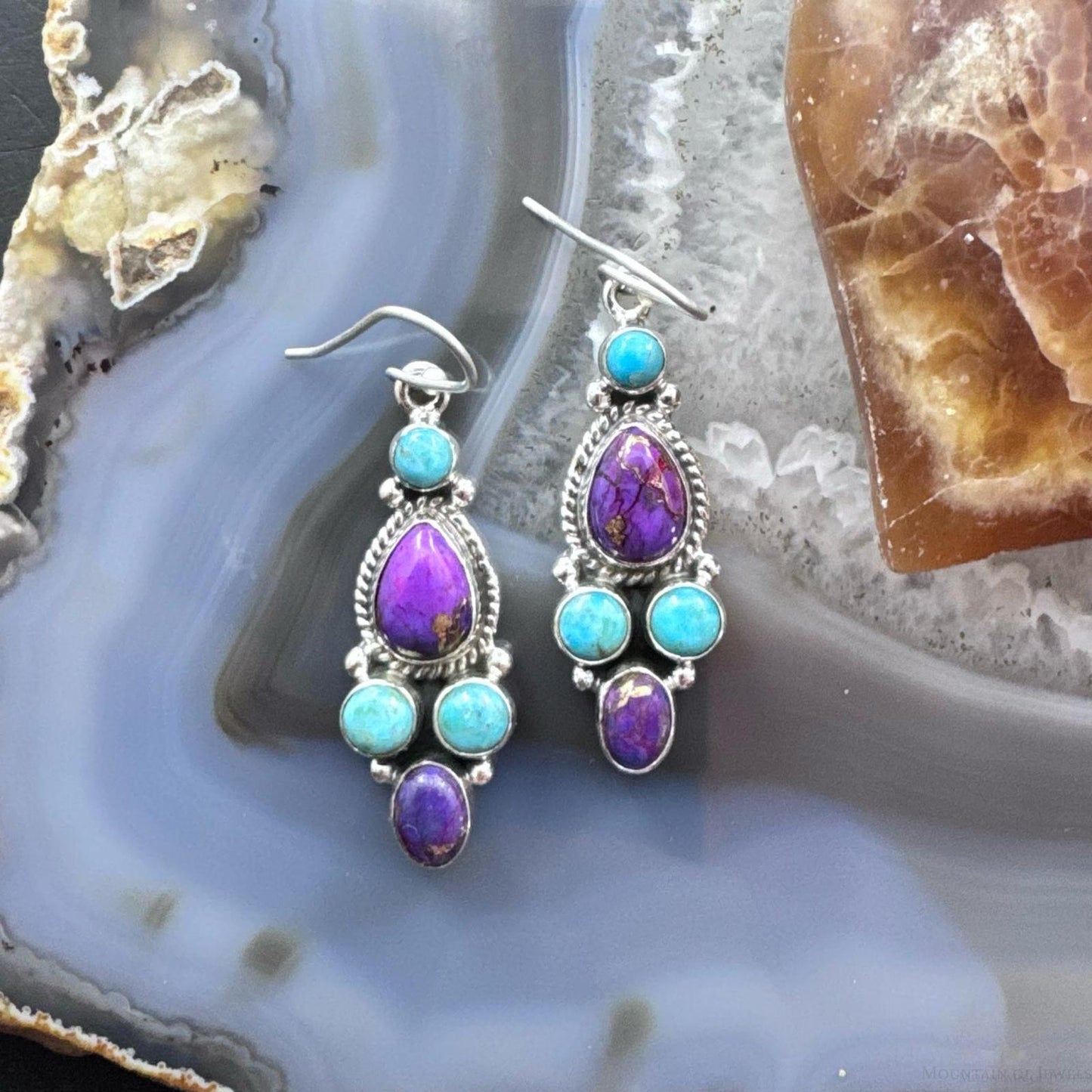 Sterling Silver Southwestern Style Multistone Cluster Dangle Earrings For Women #10