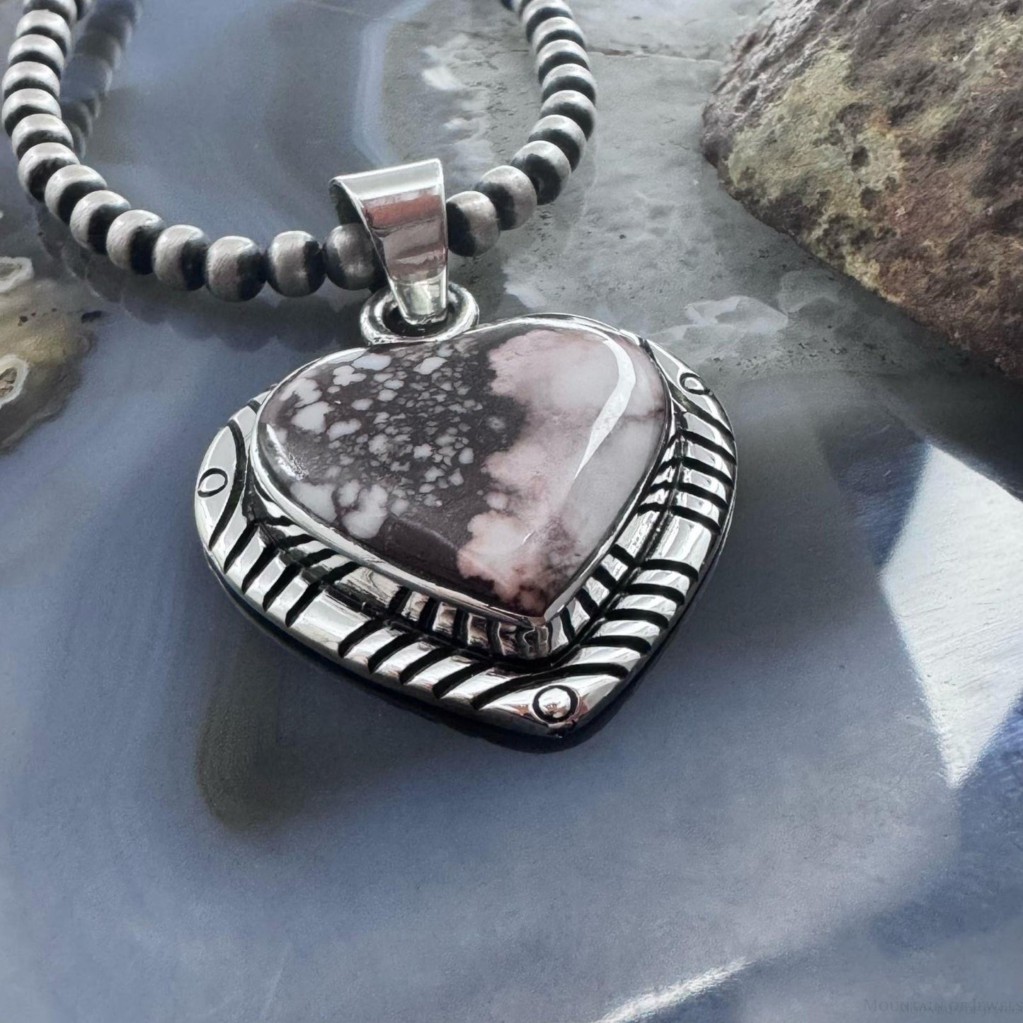 Native American Sterling Silver Wild Horse Decorated Heart Pendant For Women