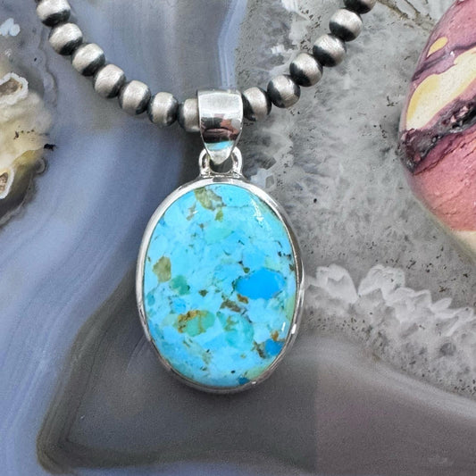 Sterling Silver Southwestern Style Large Oval Apatite Pendant For Women