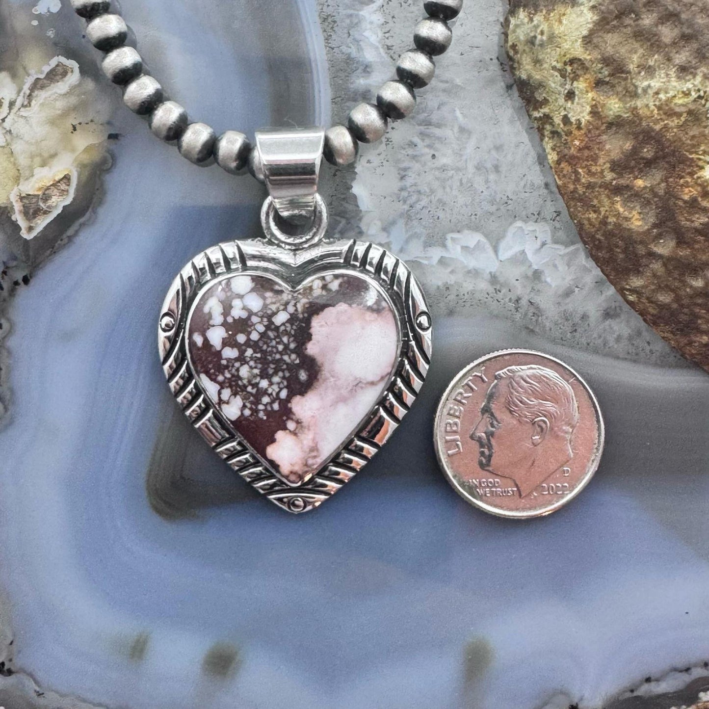 Native American Sterling Silver Wild Horse Decorated Heart Pendant For Women