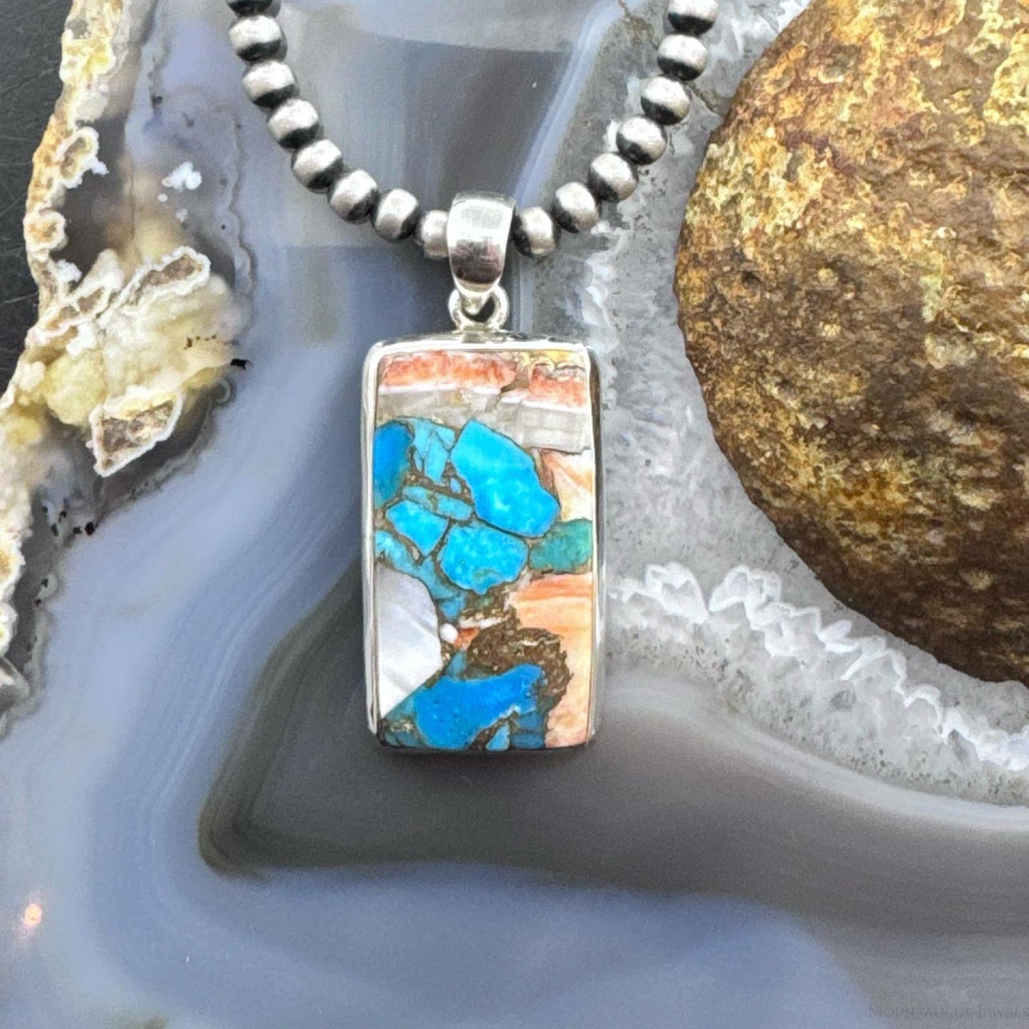 Sterling Silver Southwestern Style Rectangle Mohave Turquoise Pendant For Women