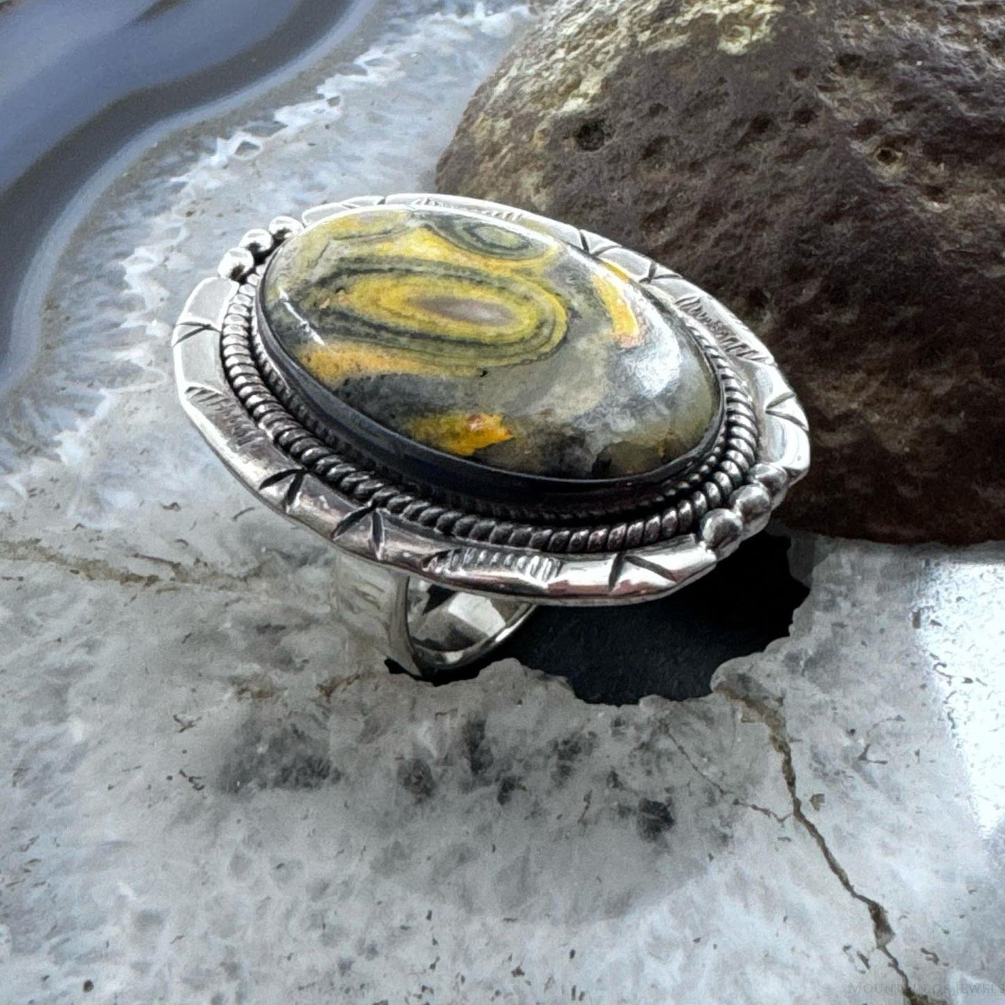 Sterling Silver Southwestern Style Oval Bumblebee Jasper Ring Size 9 For Women