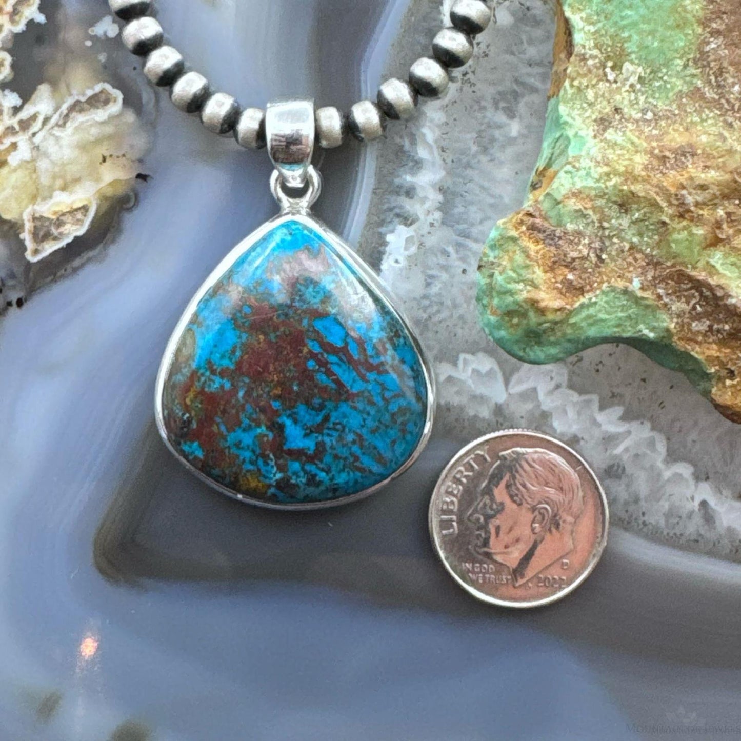 Sterling Silver Southwestern Style Wide Teardrop Chrysocolla Pendant For Women