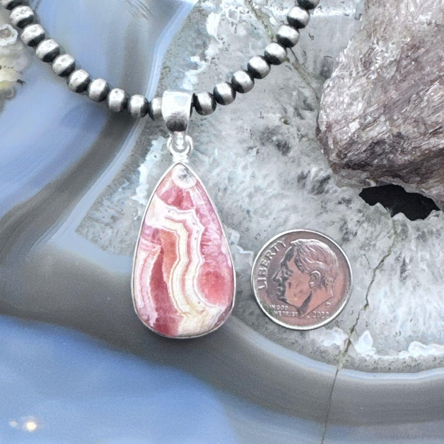 Sterling Silver Southwestern Style Teardrop Rhodochrosite Pendant For Women