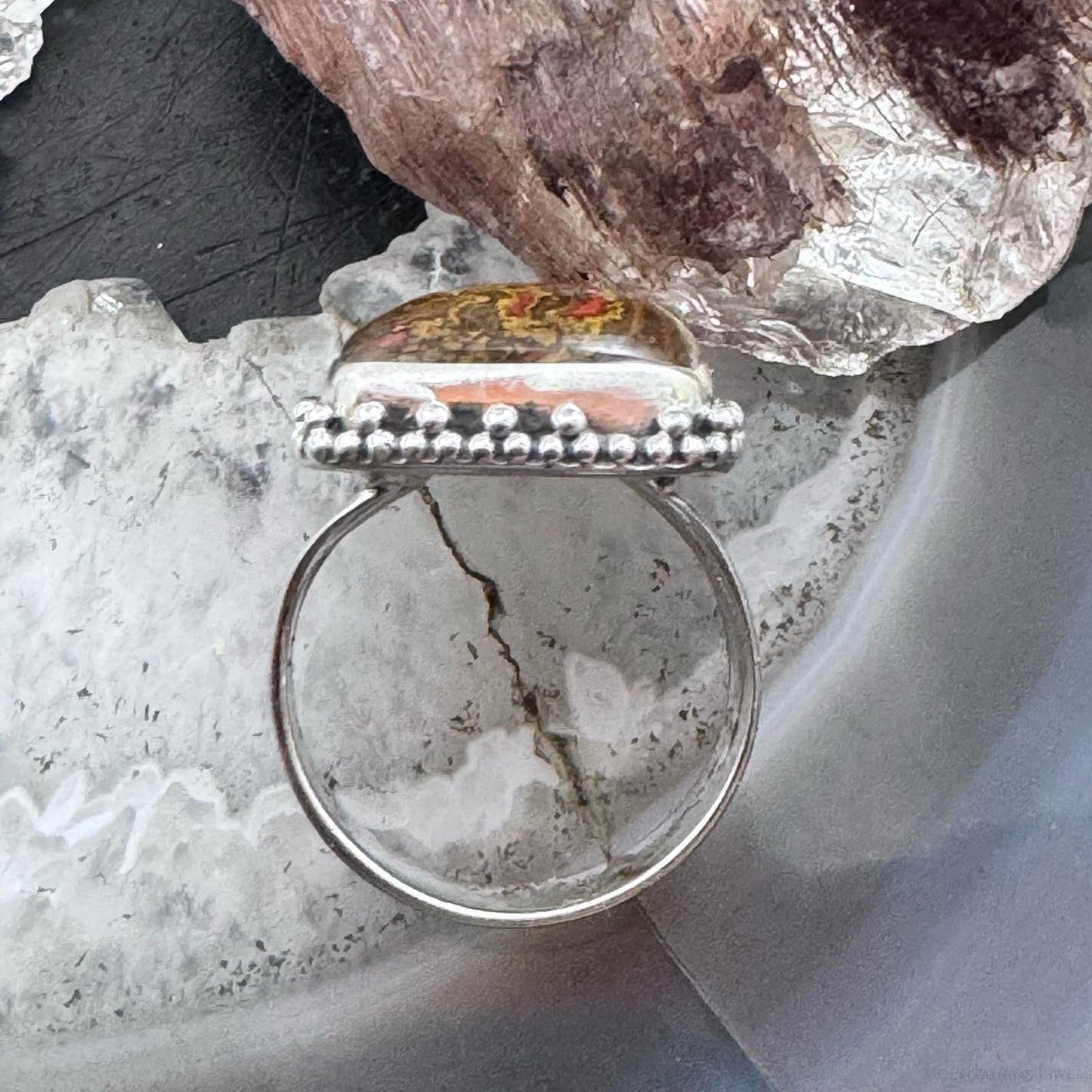 Sterling Silver Southwestern Style Moroccan Seam Agate Ring Size 7.5 For Women