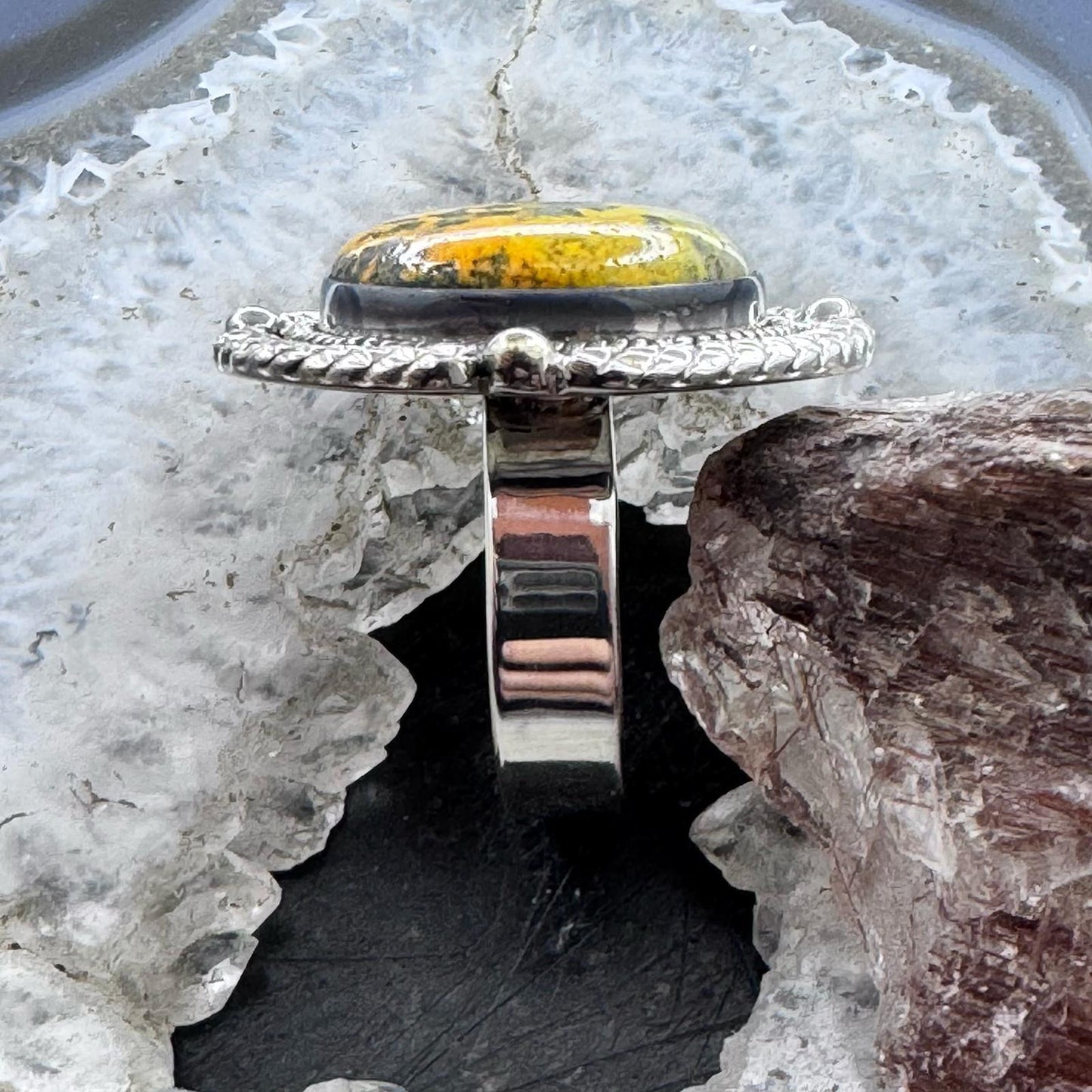 Sterling Silver Southwestern Style Bumblebee Jasper Decorated Ring Size 9 For Women