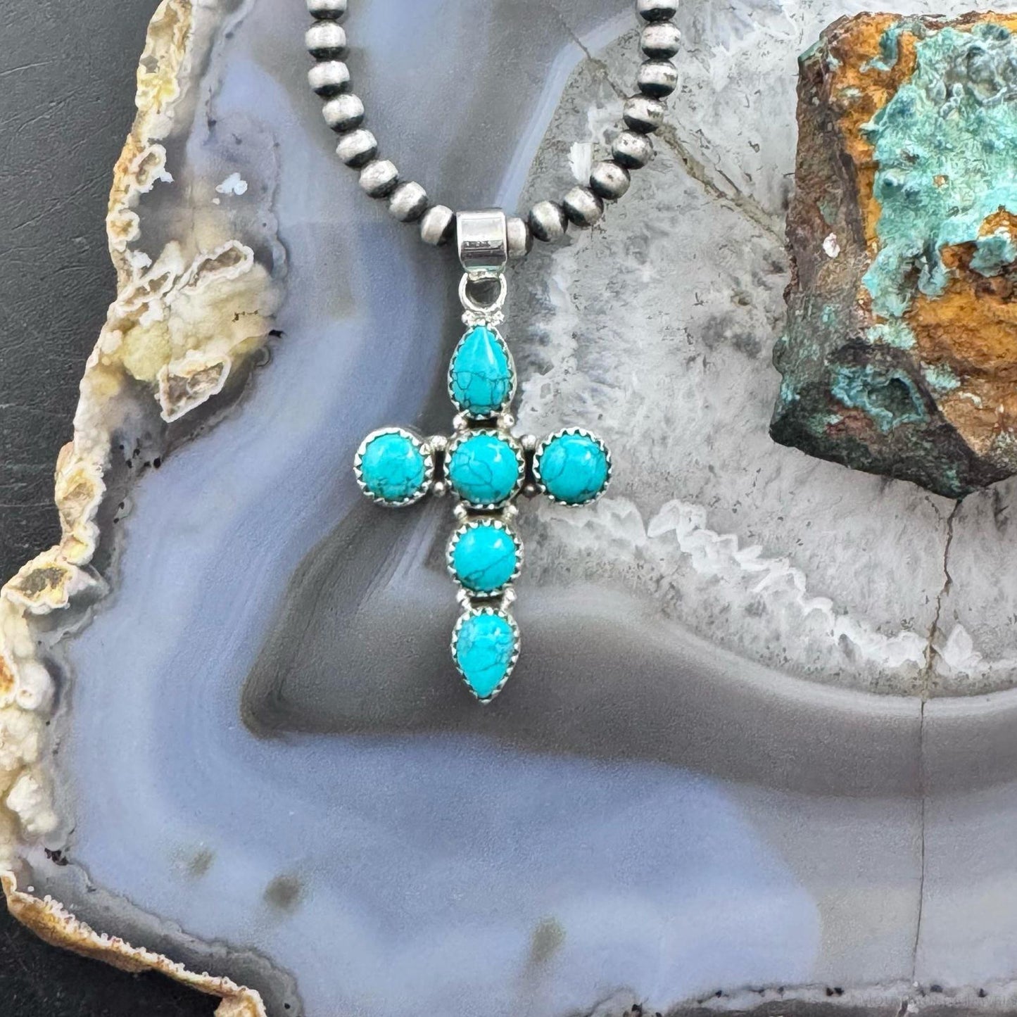 Sterling Silver Southwestern Style Blue Howlite Cross Pendant For Women #1