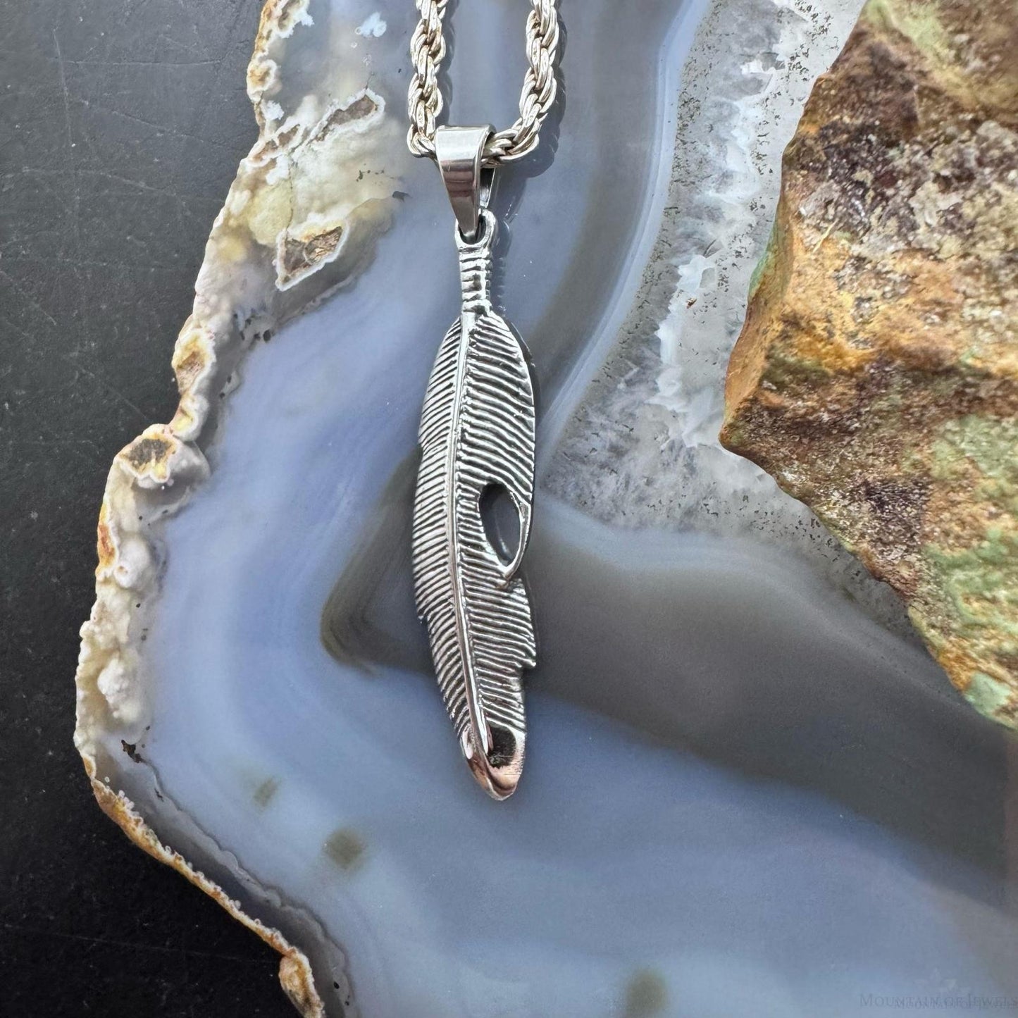 Sterling Silver Southwestern Style Feather Unisex Pendant For Women