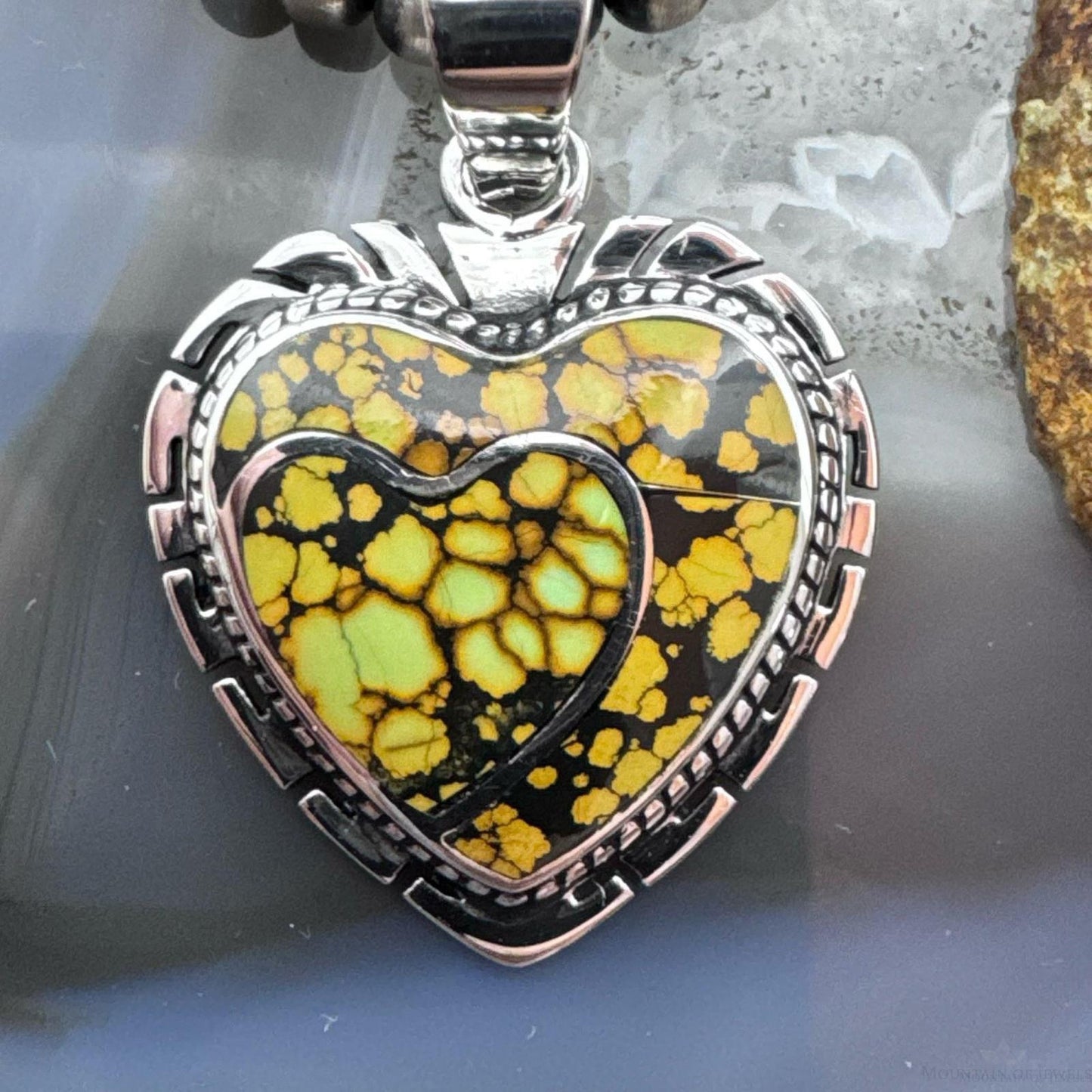 Native American Sterling Silver Chinese Turquoise Double Heart Pendant For Women