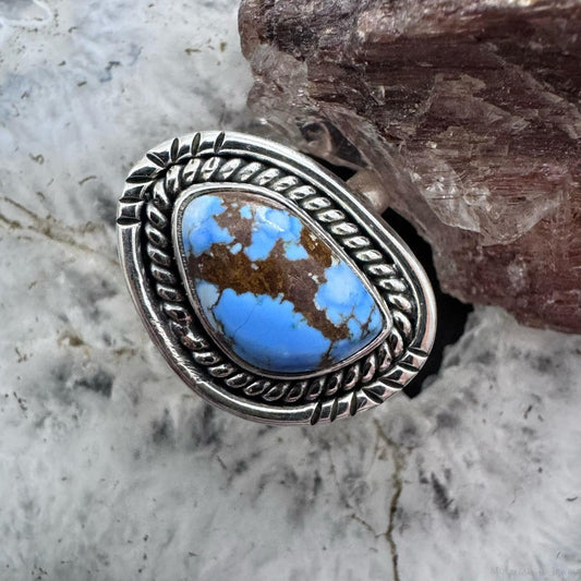 Sterling Silver Southwestern Style Golden Hill Turquoise Ring Size 6.5 For Women