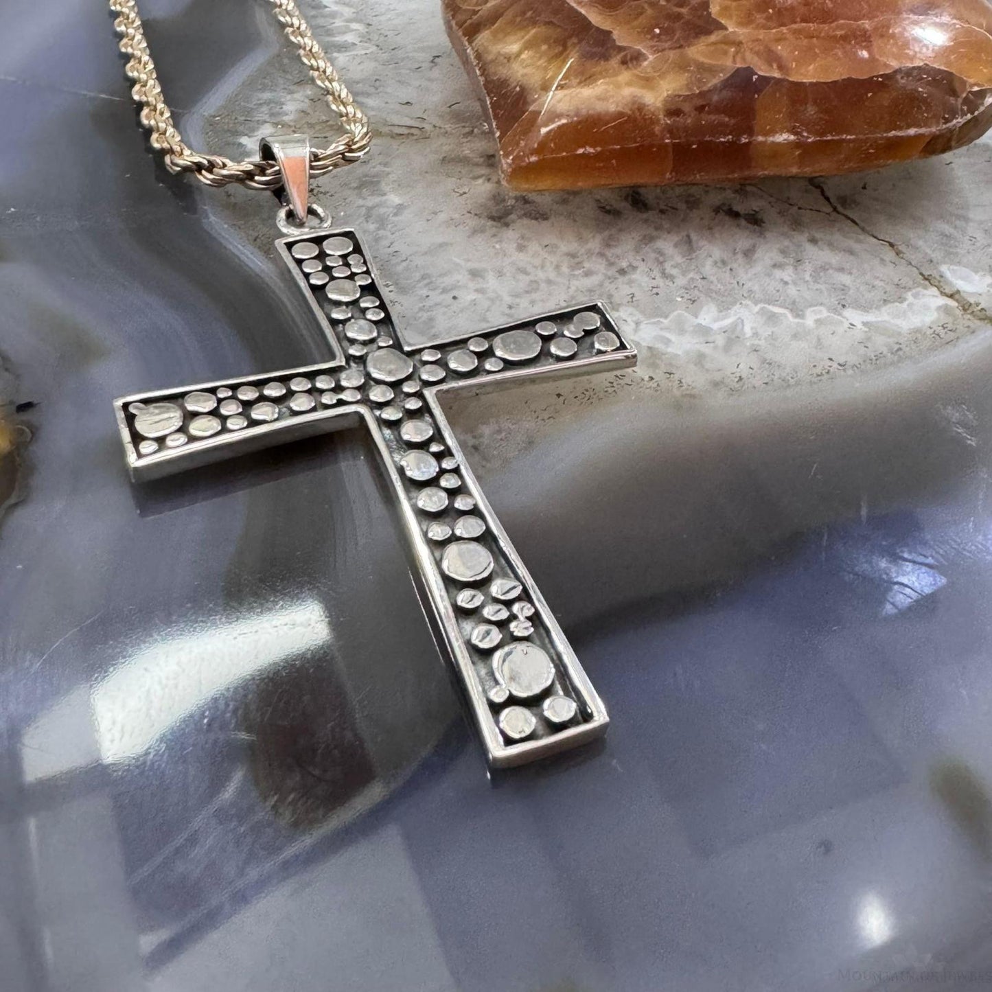Sterling Silver Southwestern Style Decorated Unisex Cross Pendant
