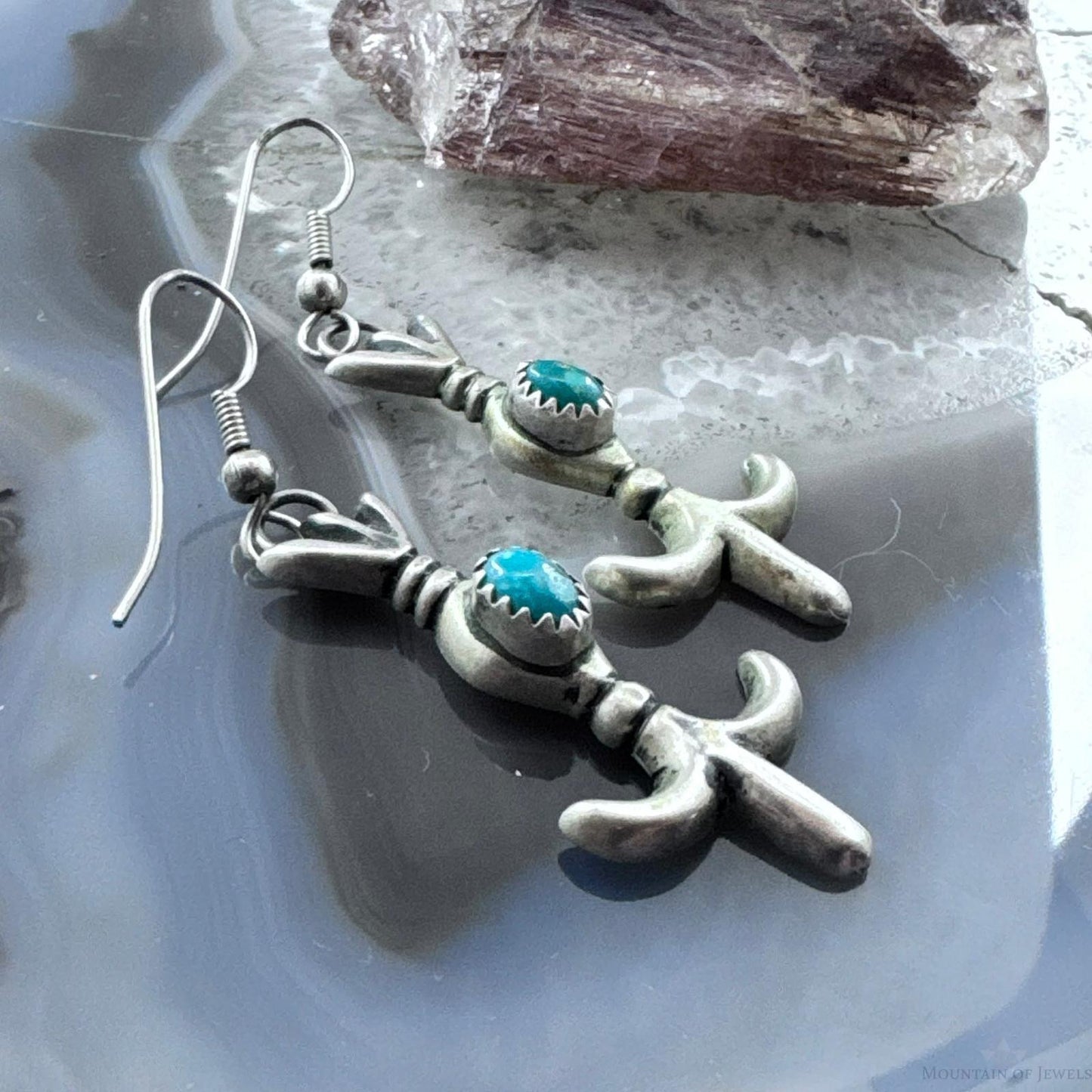 Arthur J. Williams Native American Sterling Silver Turquoise Dangle Earrings For Women