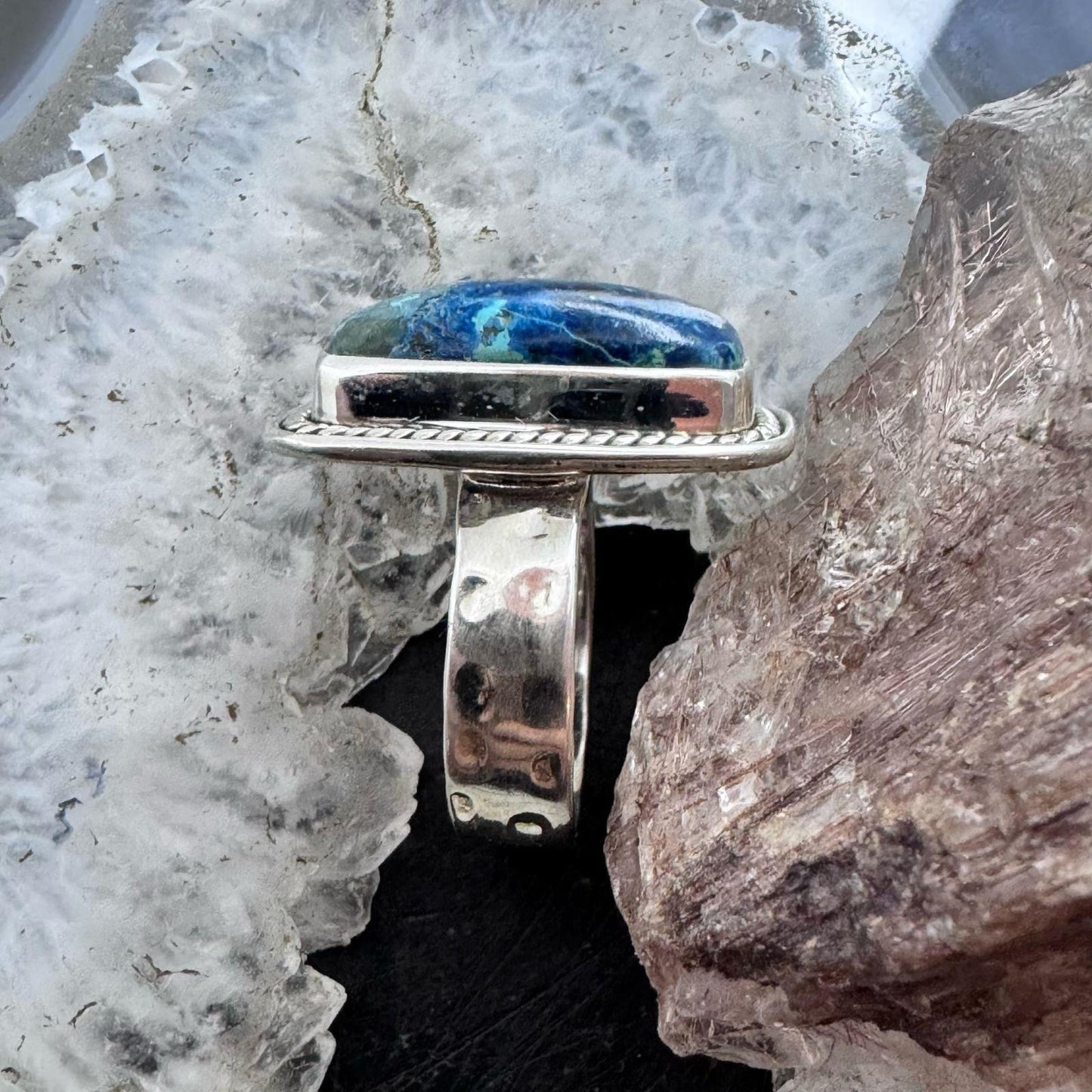 Sterling Silver Southwestern Style Rectangle Neon Apatite Decorated Ring Size 8 For Women
