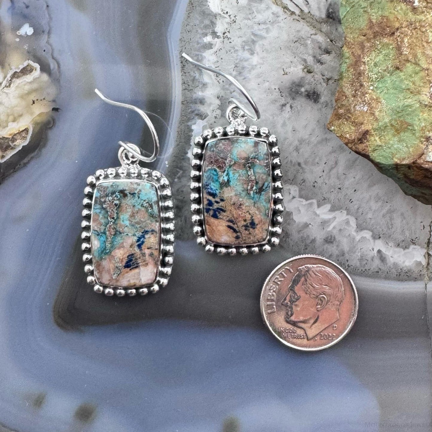 Sterling Southwestern Style Rectangle Shattuckite Dangle Earrings For Women