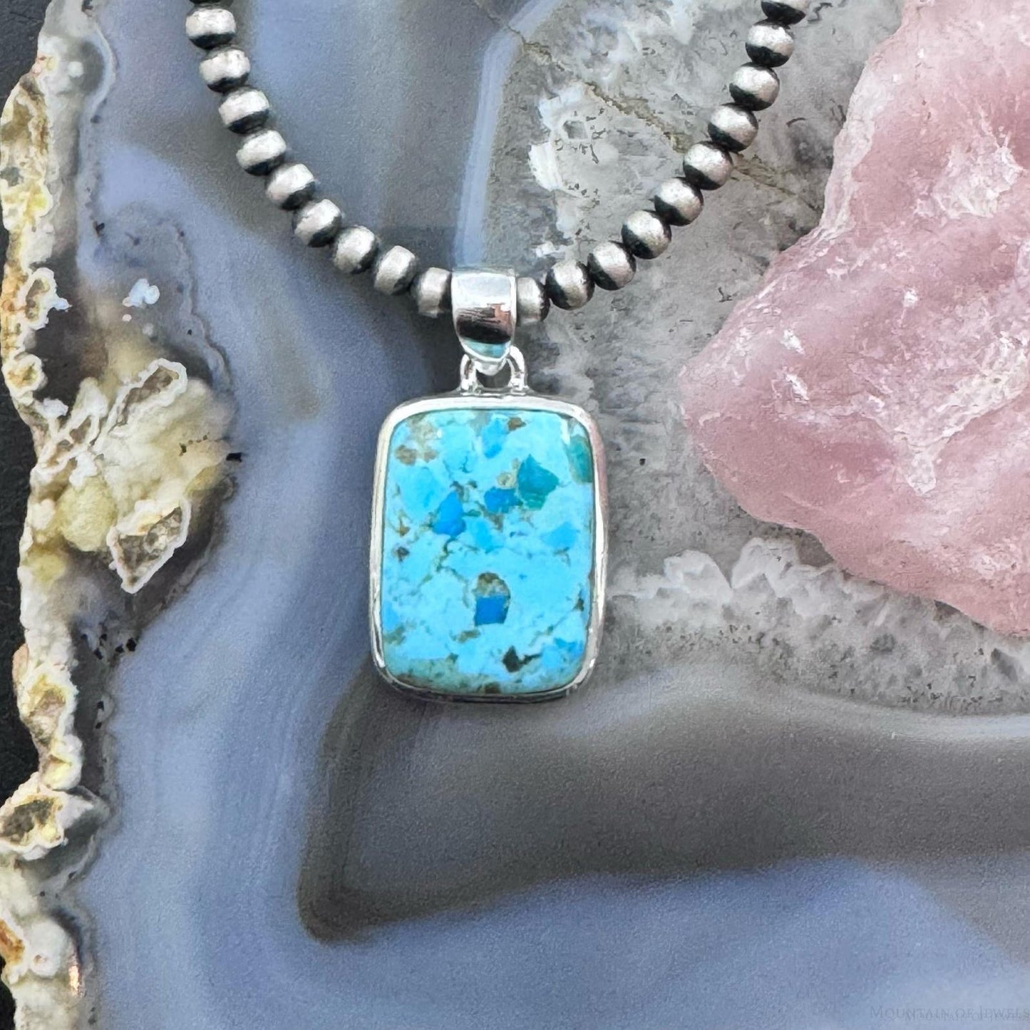 Sterling Silver Southwestern Style Rectangle Apatite Pendant For Women
