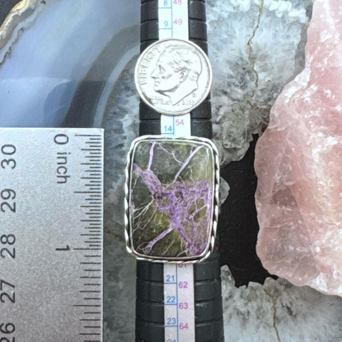 Sterling Silver Southwestern Style Purpurite Bar Ring Size 8 For Women