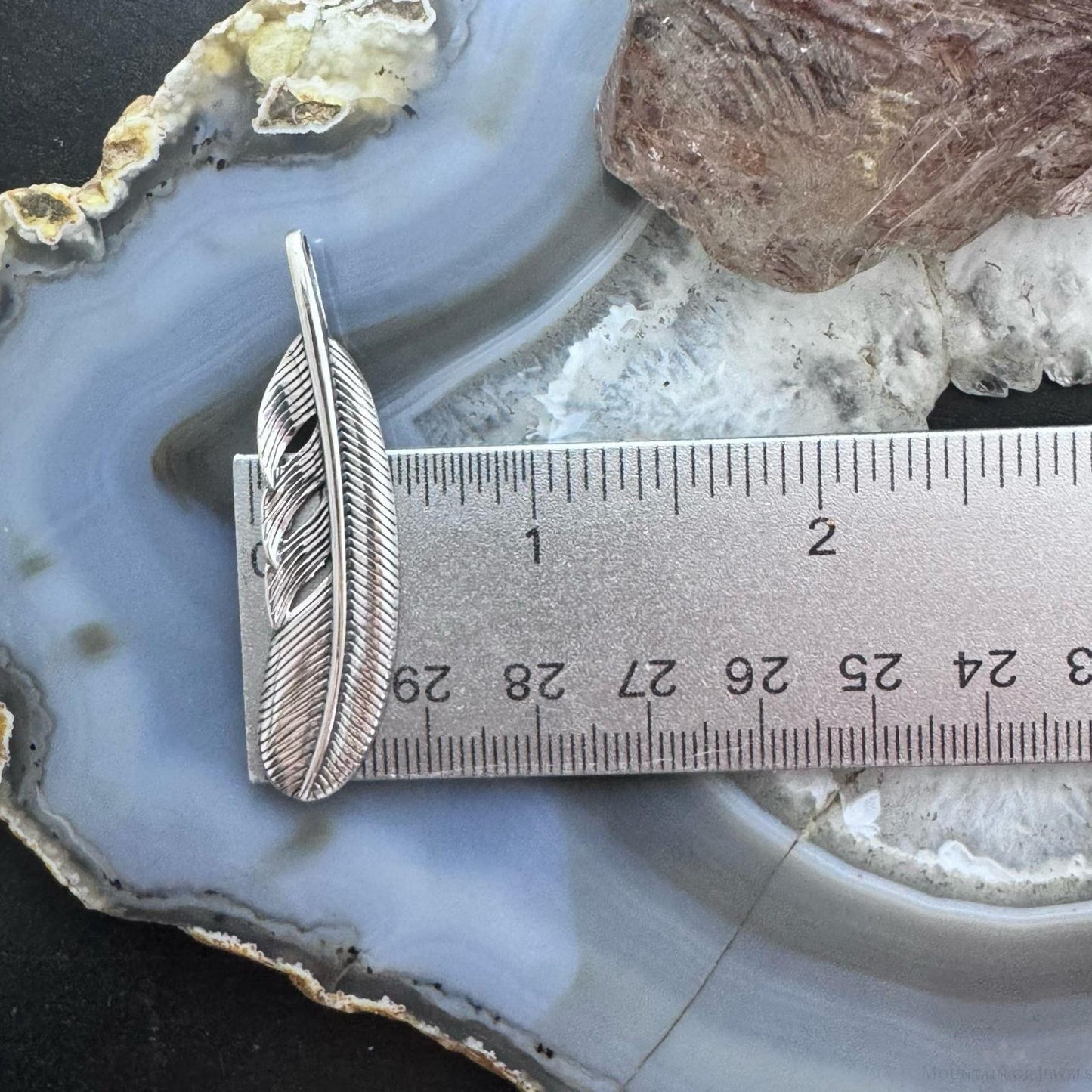 Sterling Silver Southwestern Style Curved Feather Unisex Pendant For Women