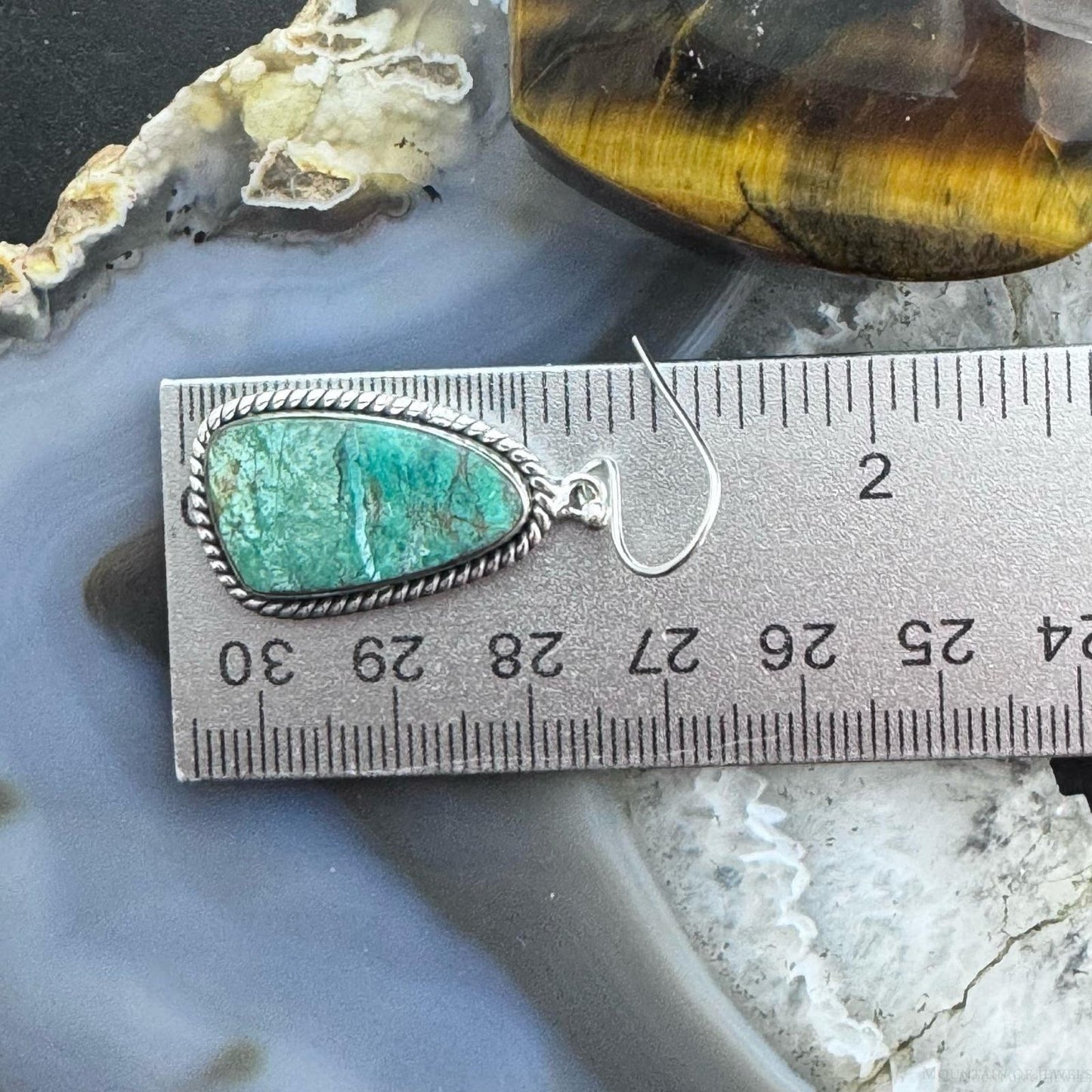 Sterling Silver Southwestern Style Green Shattuckite Dangle Earrings For Women