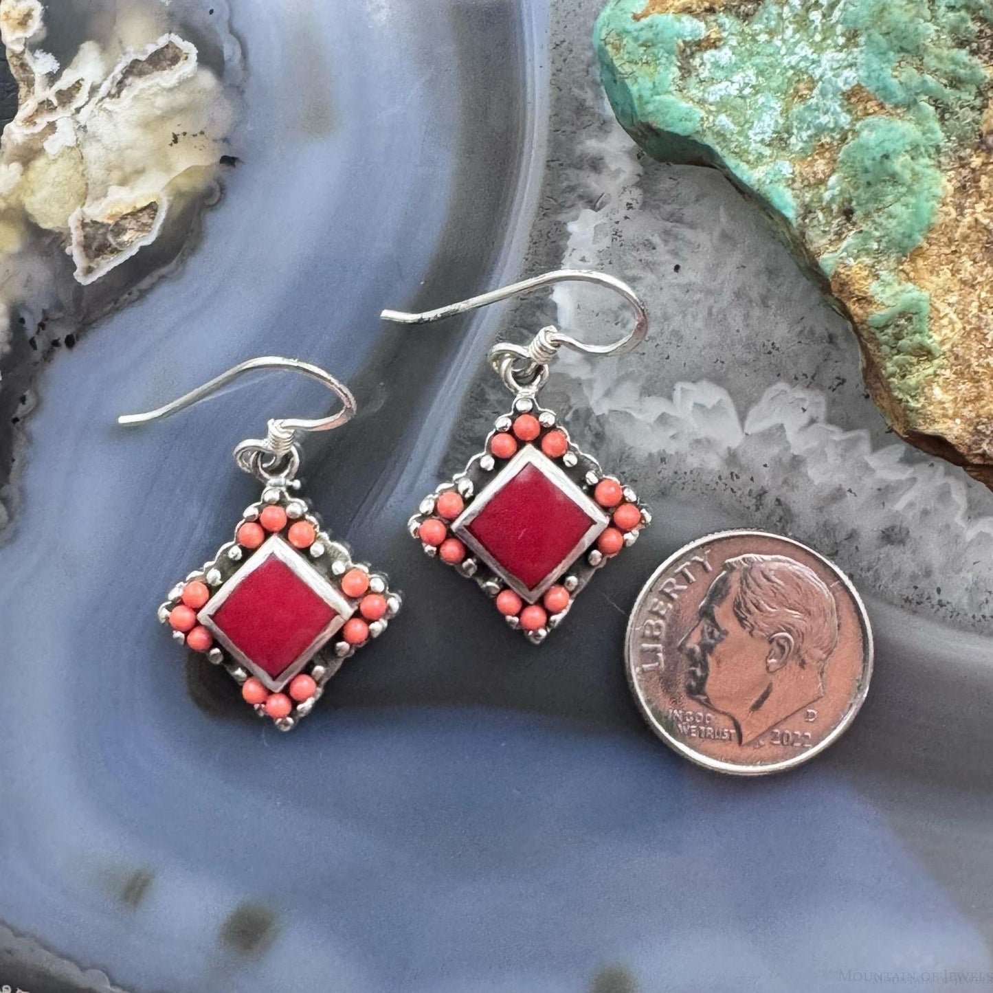 Sterling Silver Southwestern Style Red Gemstone Tiny Dangle Earrings For Women