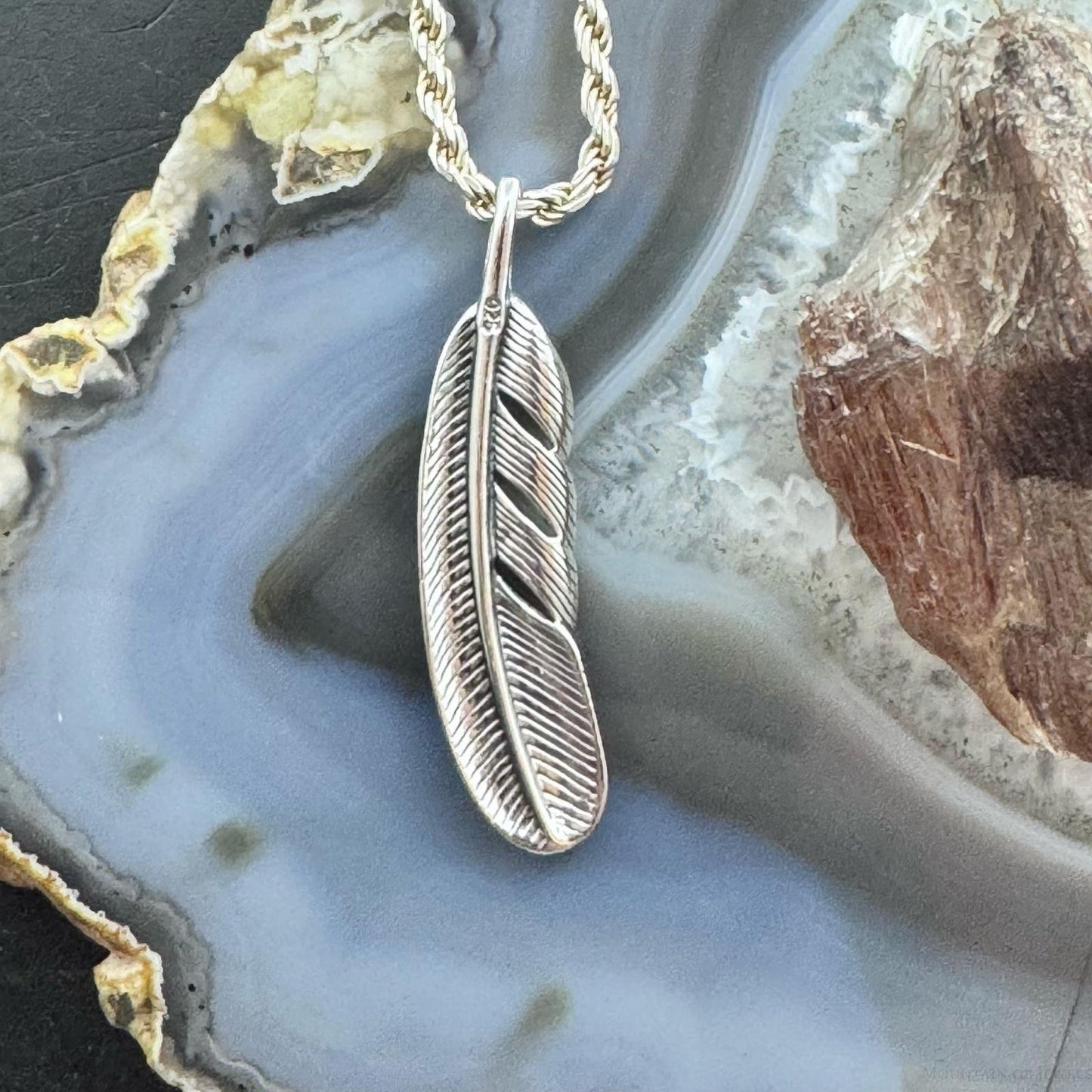 Sterling Silver Southwestern Style Curved Feather Unisex Pendant For Women