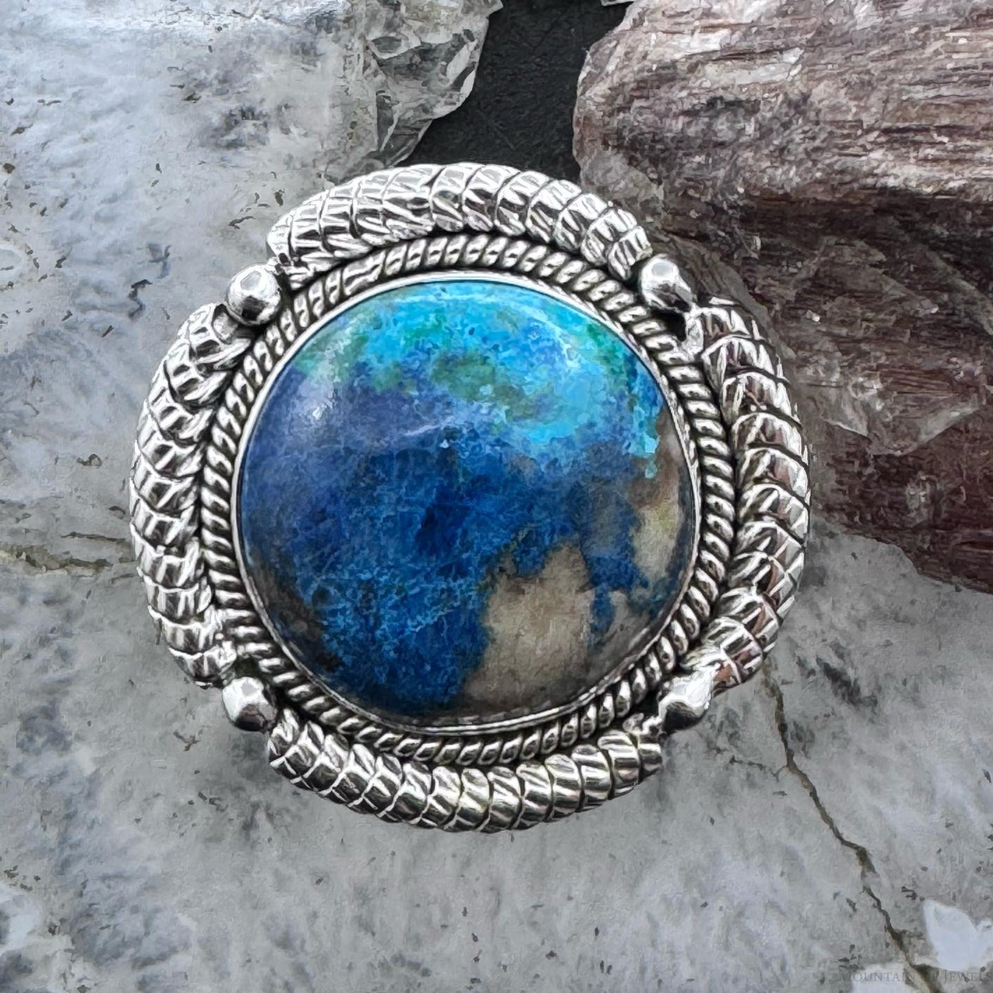 Sterling Silver Southwestern Style Chrysocolla Decorated Ring Size 8.75 For Women