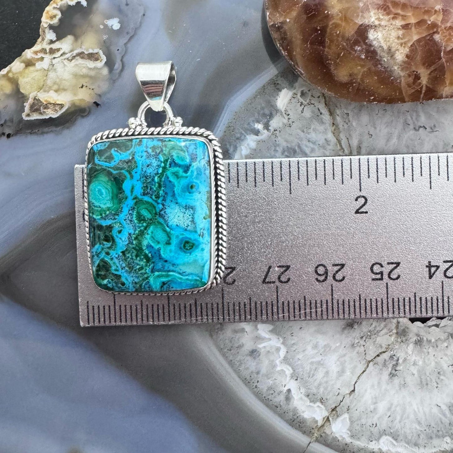 Sterling Silver Southwestern Style Rectangle Azurite Malachite Unisex Pendant