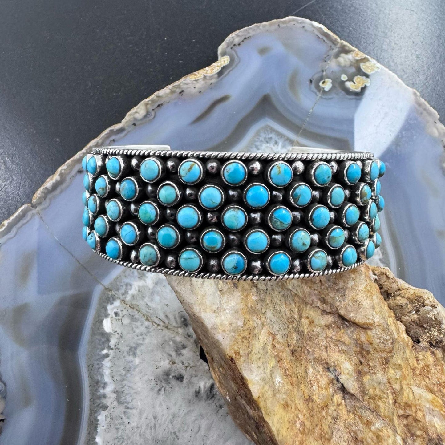 Sterling Silver Southwestern Style Multi Turquoise & Raindrops Bracelet For Women