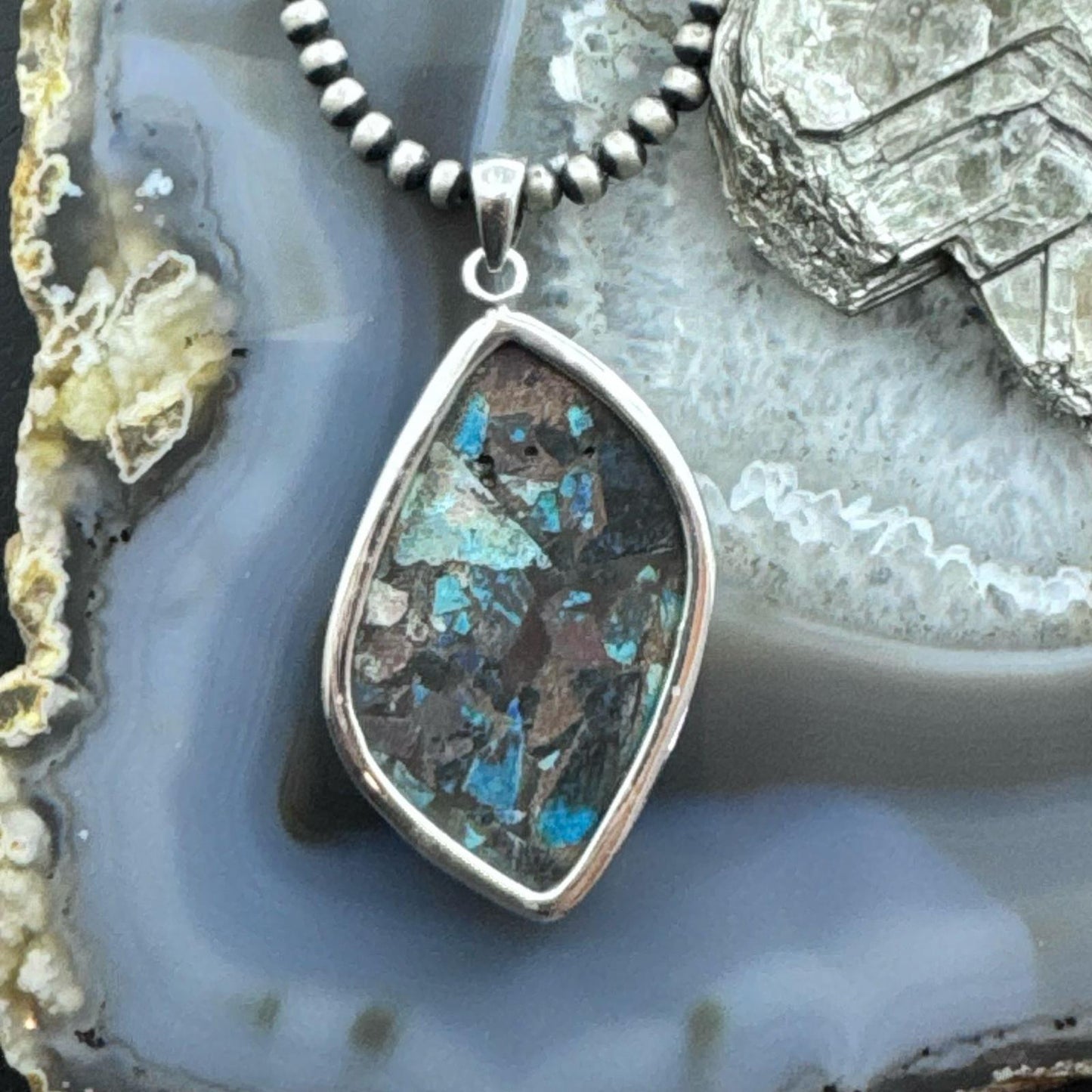 Sterling Silver Southwestern Style Large Cooper Turquoise Pendant For Women
