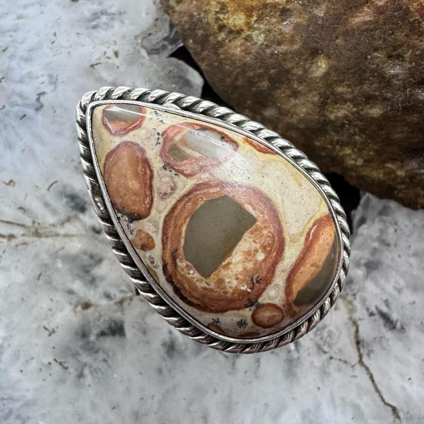 Sterling Silver Southwestern Style Teardrop Mookaite Coral Ring Size 9 For Women