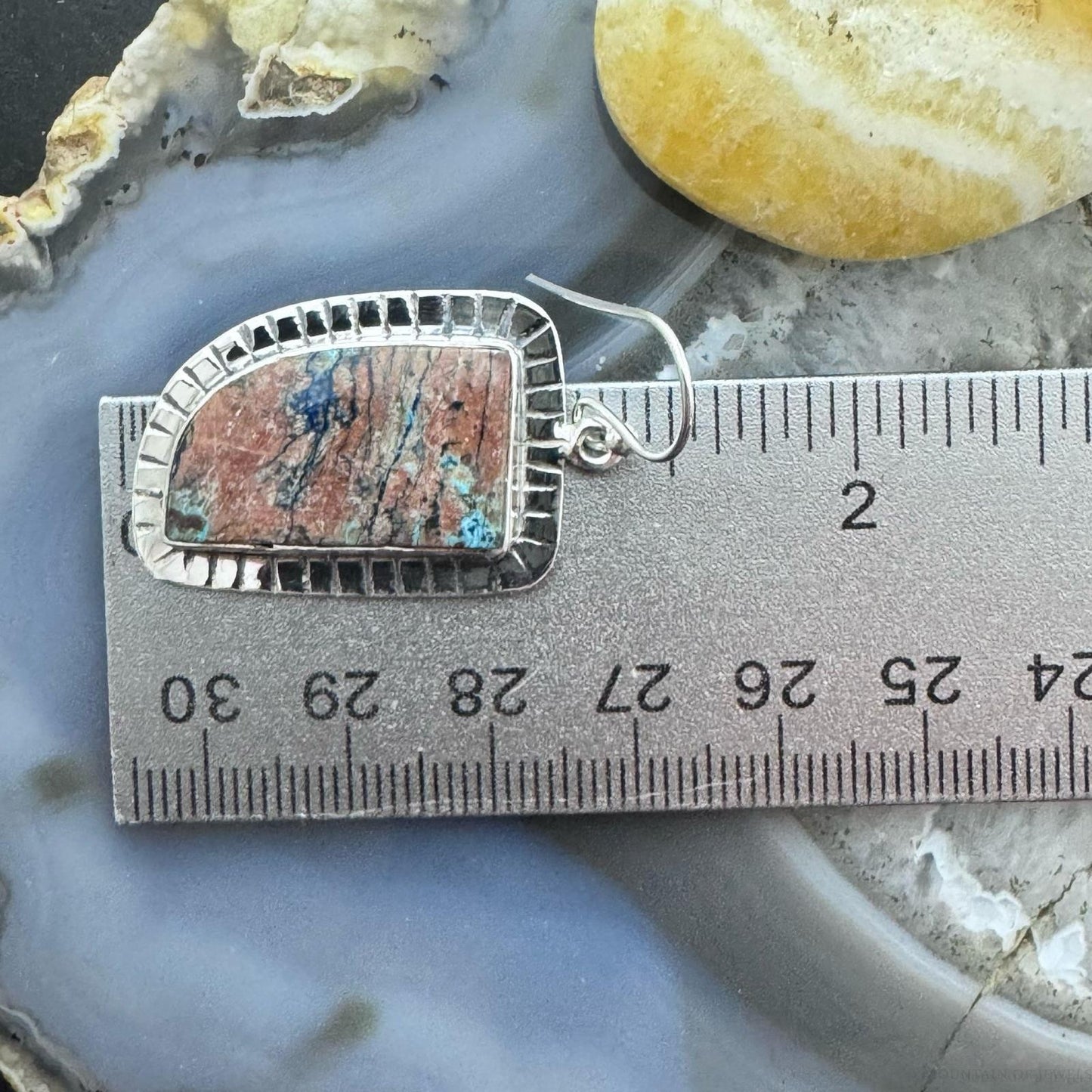 Sterling Silver Southwestern Style Shattuckite Decorated Dangle Earrings For Women