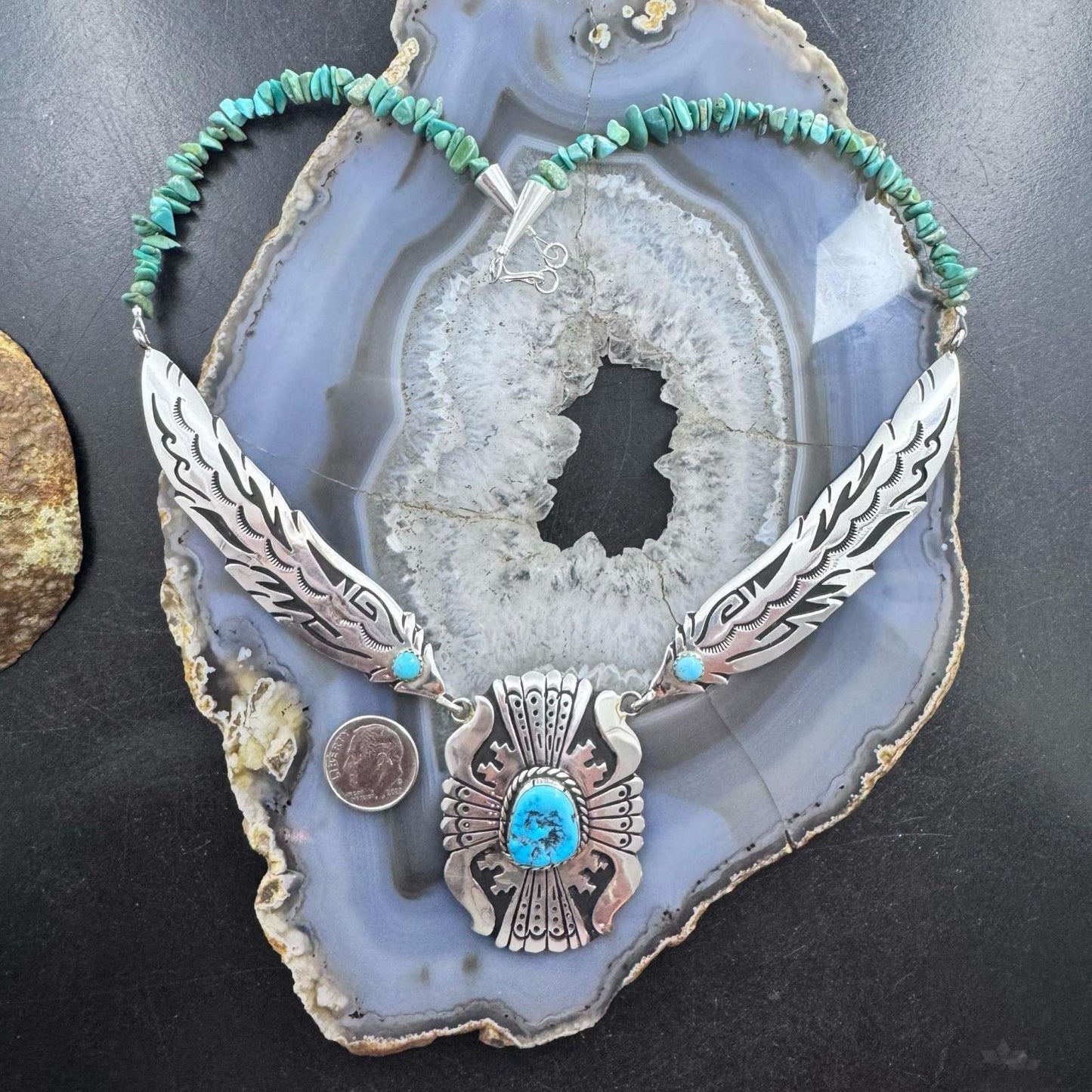 Tommy & Rosita Singer Sterling Silver Overlay Pendant w/Turquoise Necklace For Women