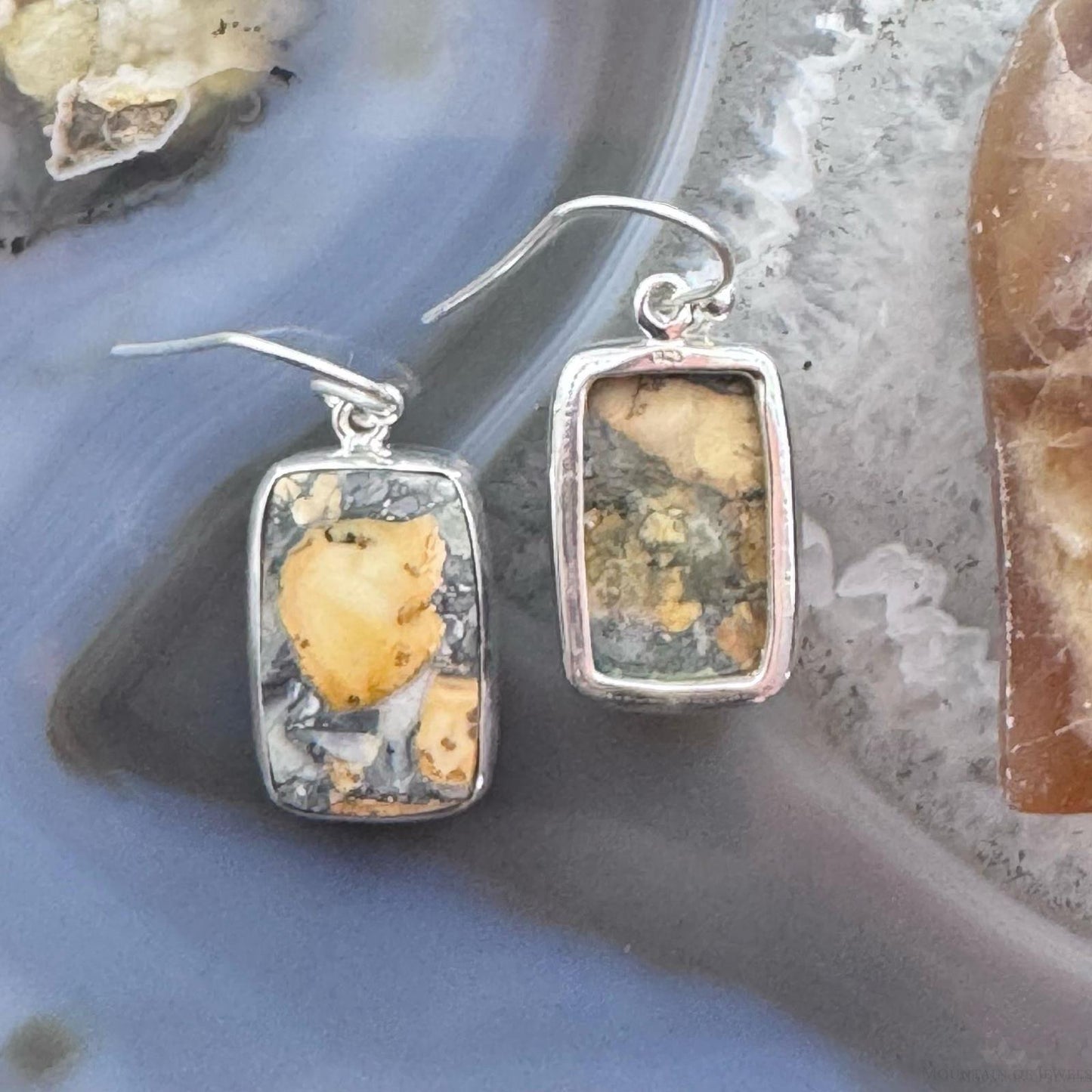 Sterling Silver Southwestern Style Rectangle Maligano Jasper Dangle Earrings For Women1